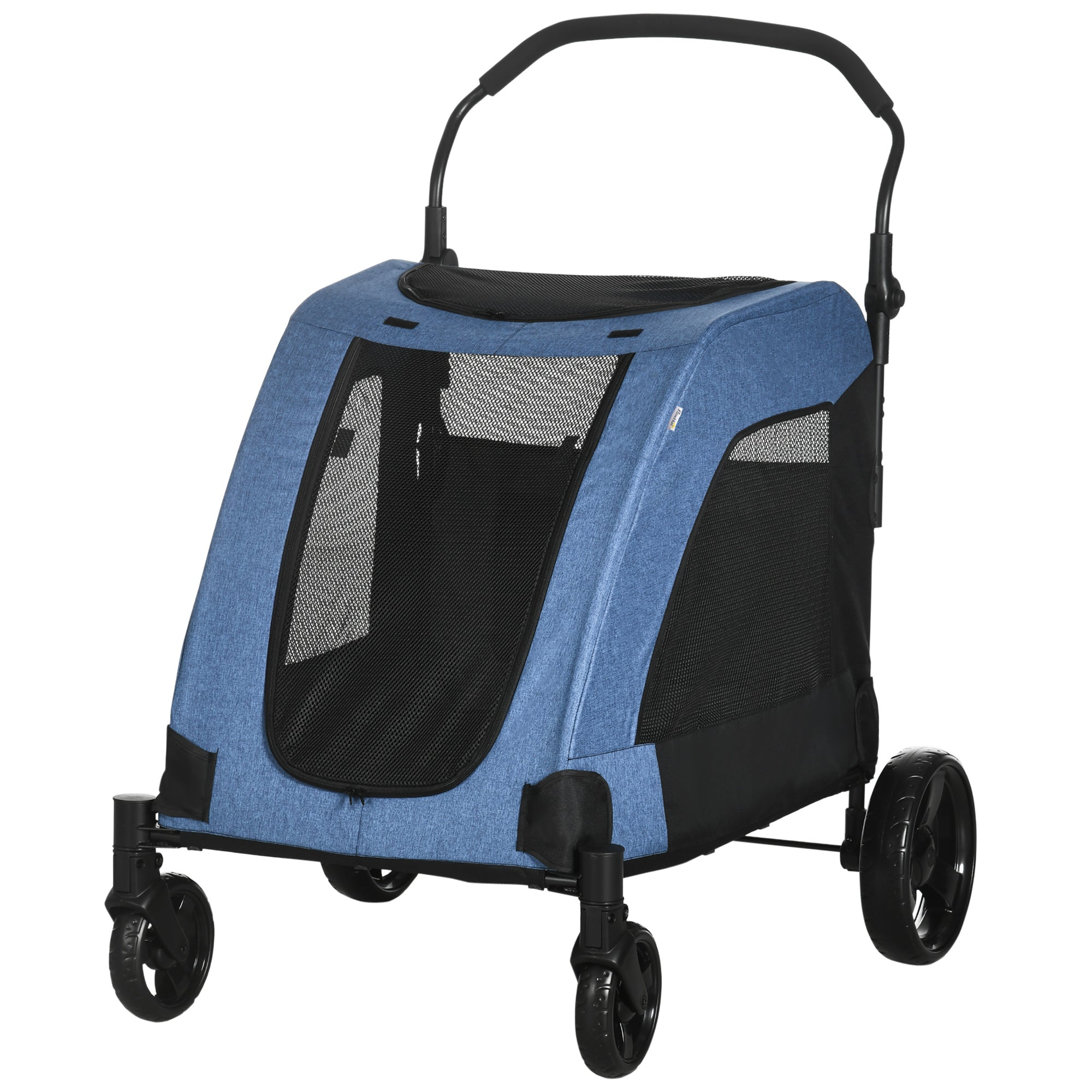 PawHut Dog Stroller for Medium and Large Dogs, 4 Wheels Folding Pet Cat Stroller With Universal Wheels, Storage Basket, safety leash, Blue