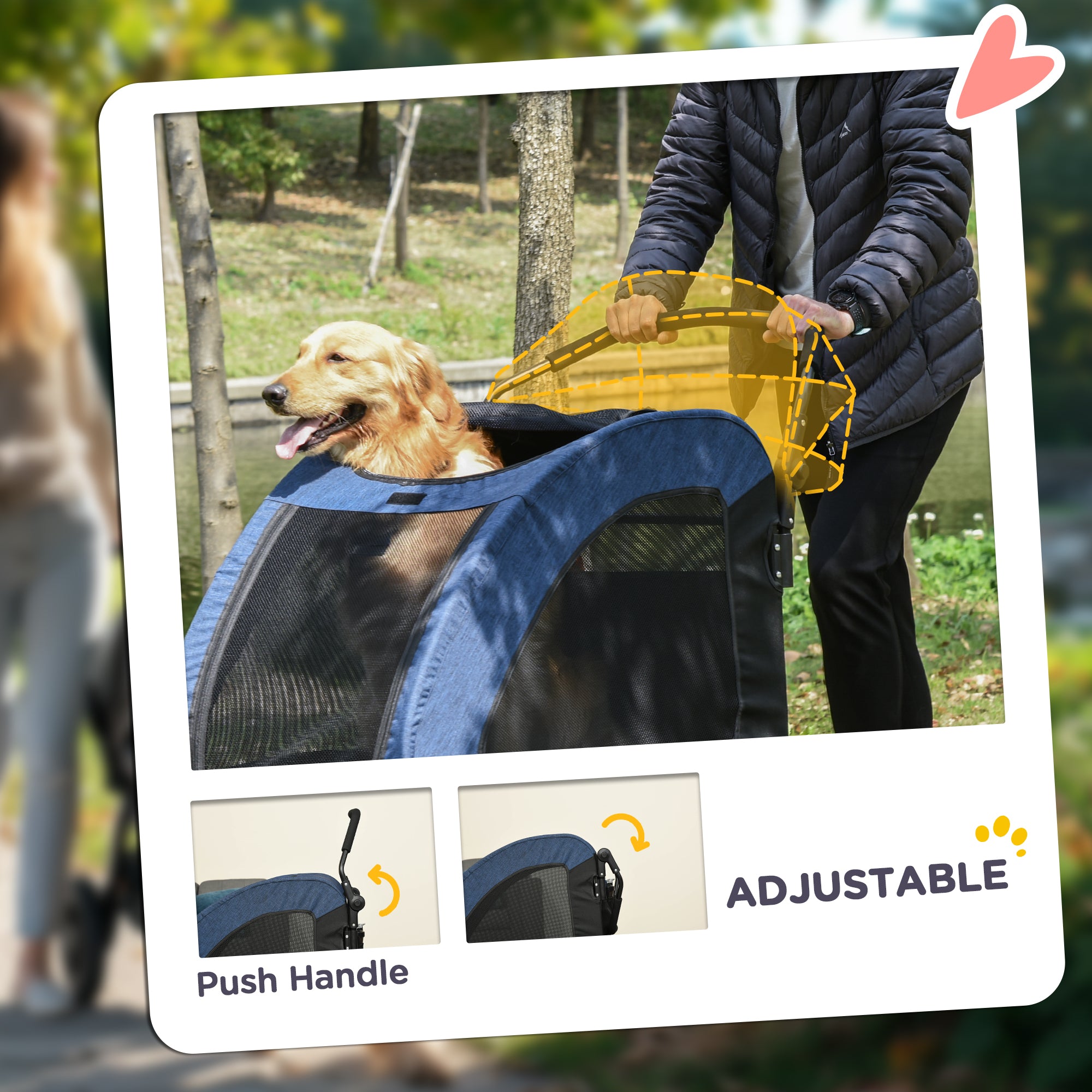 PawHut Dog Stroller for Medium and Large Dogs, 4 Wheels Folding Pet Cat Stroller With Universal Wheels, Storage Basket, safety leash, Blue