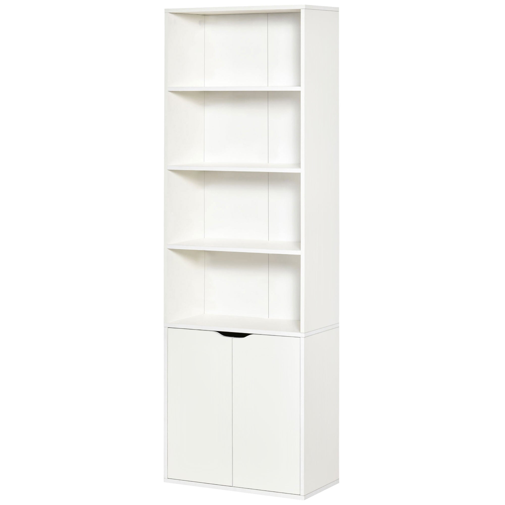 HOMCOM 4-Tier Bookcase, Tall Storage Bookshelf with Double Door Cabinet, Modern Display Shelves for Home Office, Living Room, Bathroom, Study, White