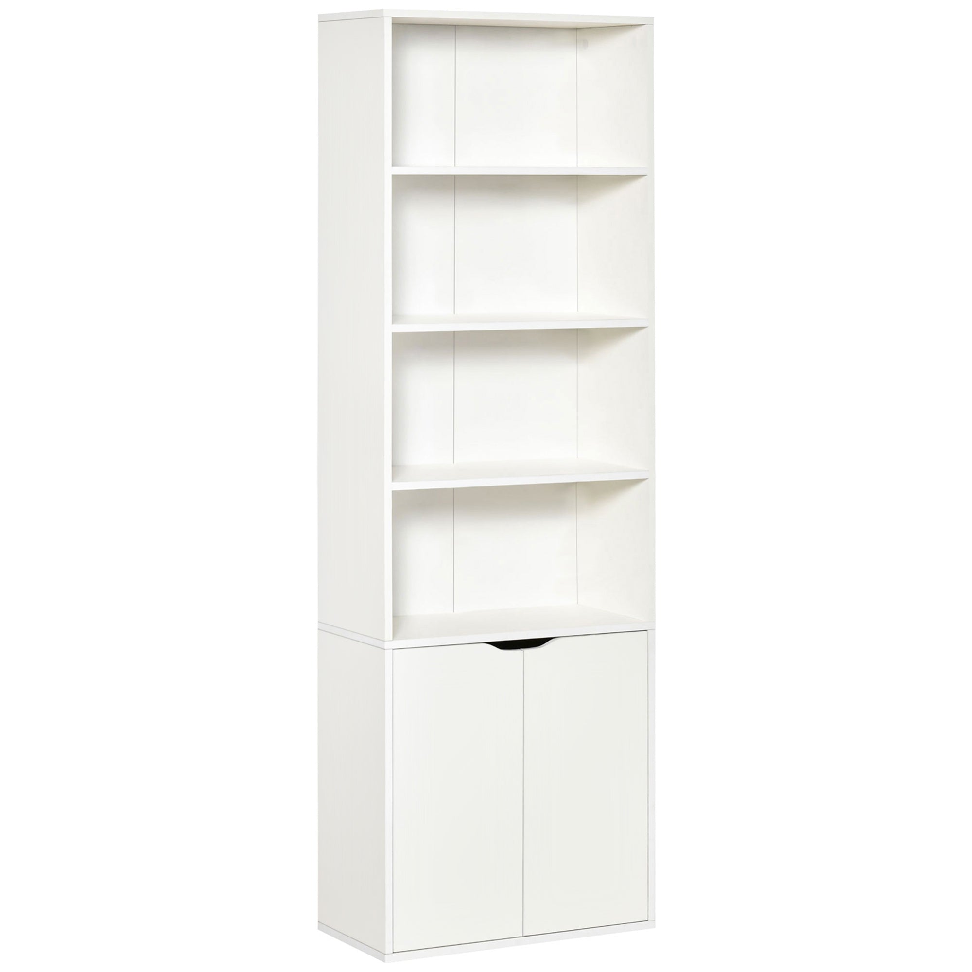 HOMCOM 4-Tier Bookcase, Tall Storage Bookshelf with Double Door Cabinet, Modern Display Shelves for Home Office, Living Room, Bathroom, Study, White