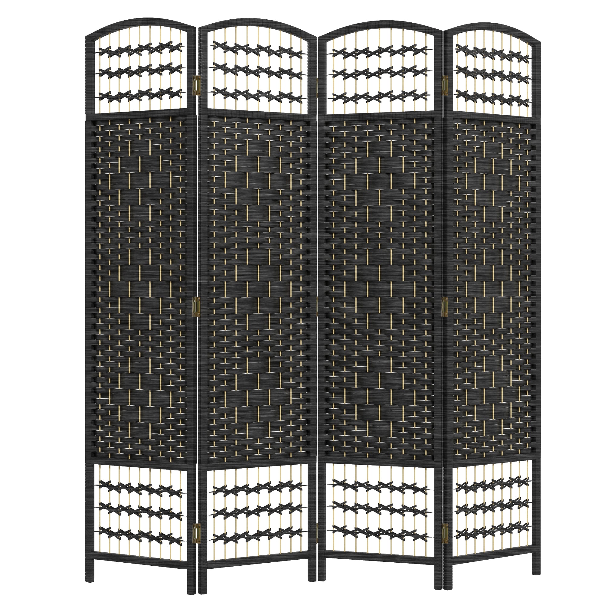 HOMCOM 4 Panel Room Divider, 5.6 ft Tall Folding Privacy Screen, Wave Fiber Freestanding Partition Wall Divider for Home Office, Black