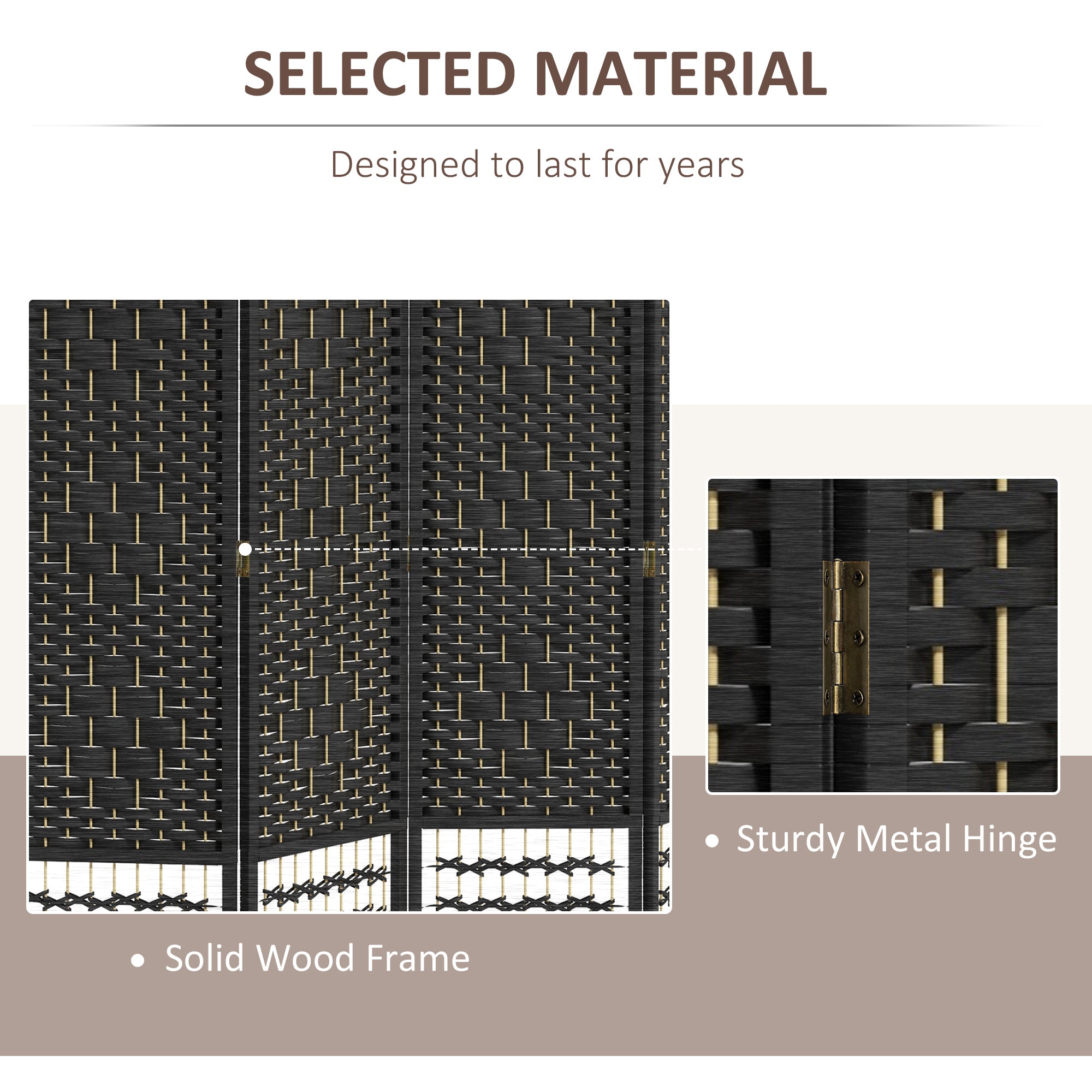 HOMCOM 4 Panel Room Divider, 5.6 ft Tall Folding Privacy Screen, Wave Fiber Freestanding Partition Wall Divider for Home Office, Black