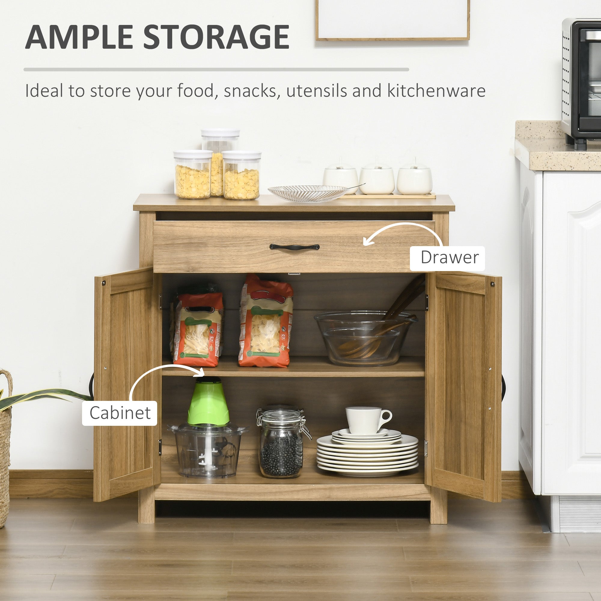 HOMCOM Farmhouse Barn Door Sideboard Accent Buffet Storage Cabinet Coffee Bar for Living Room, Entryway, Natural Wood Effect
