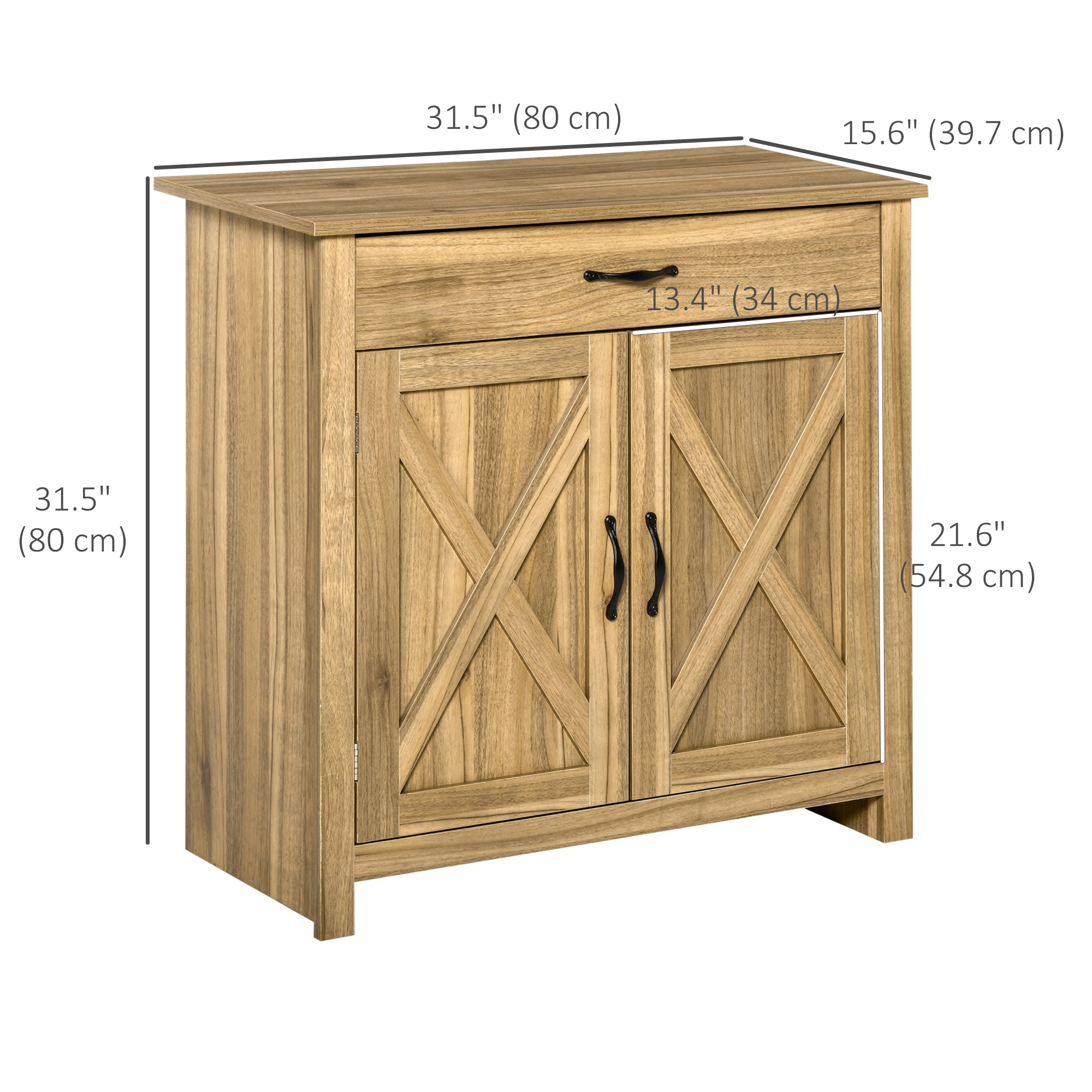 HOMCOM Farmhouse Barn Door Sideboard Accent Buffet Storage Cabinet Coffee Bar for Living Room, Entryway, Natural Wood Effect