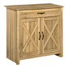 HOMCOM Farmhouse Barn Door Sideboard Accent Buffet Storage Cabinet Coffee Bar for Living Room, Entryway, Natural Wood Effect