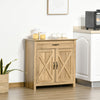 HOMCOM Farmhouse Barn Door Sideboard Accent Buffet Storage Cabinet Coffee Bar for Living Room, Entryway, Natural Wood Effect