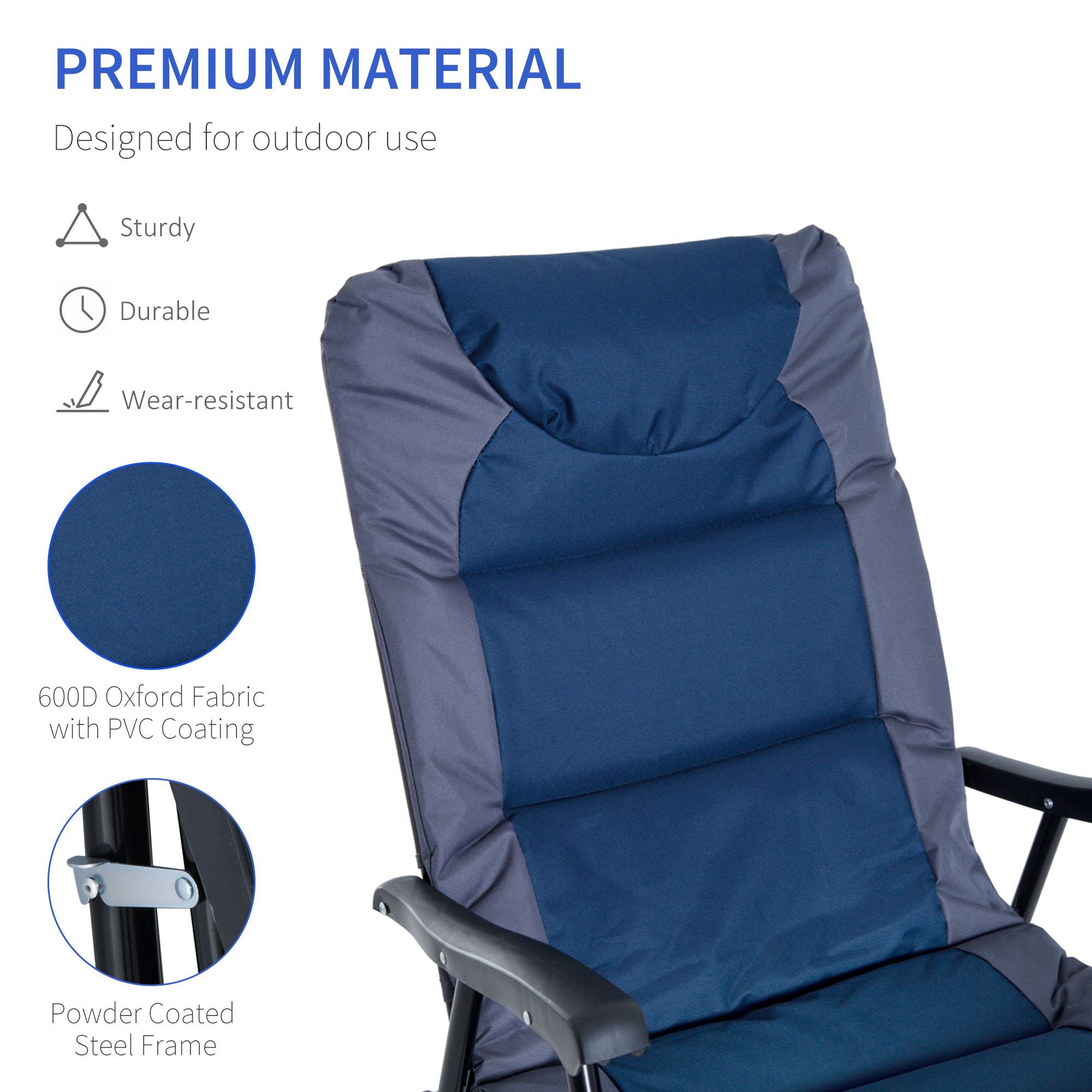 Outsunny 2pc Patio Foldable Rocking Chair Set w/ Soft Padded Seat, Backrest, and Headrest for park, backyard, garden, Navy Blue