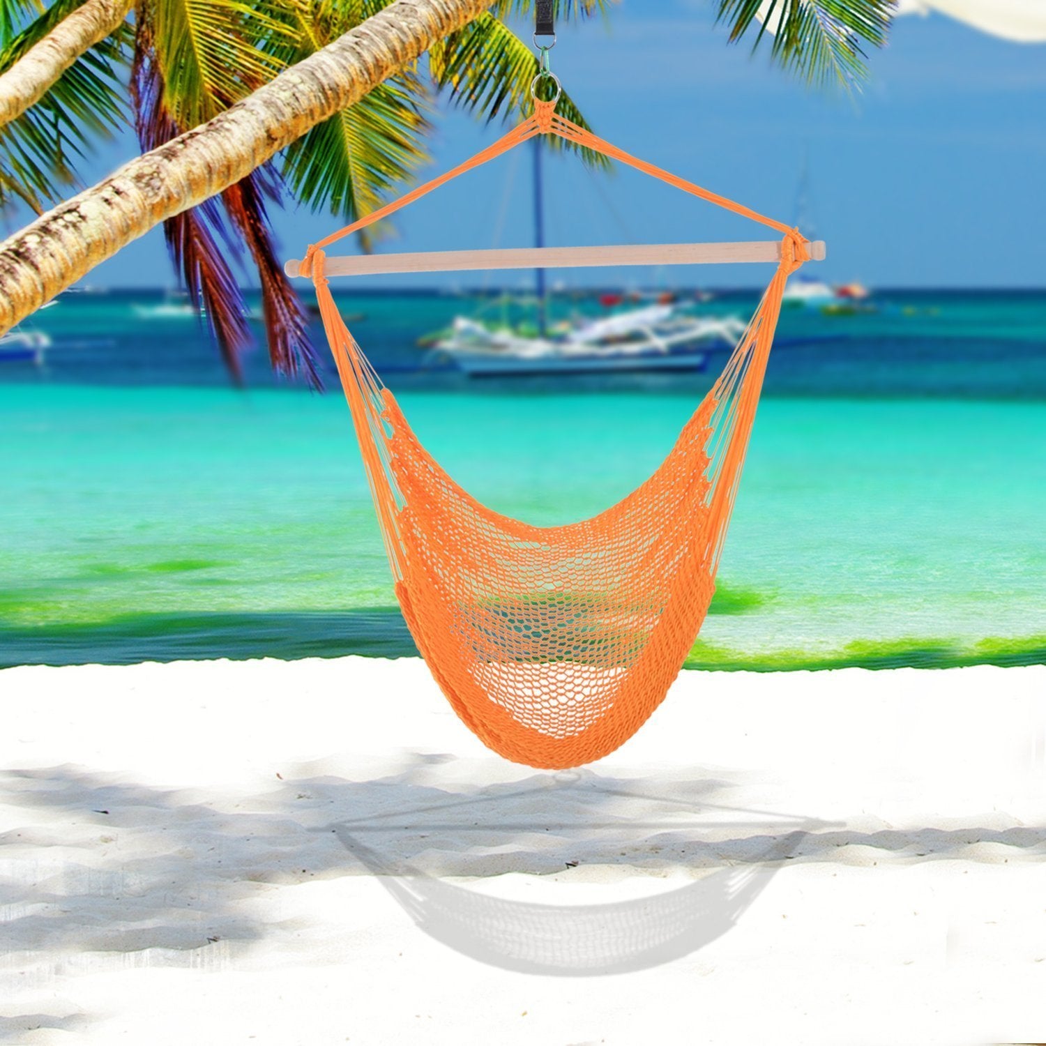Outsunny Portable Hammock Chair, Hanging Woven Hammock Swing Chair Sleeping Bed for Outdoor Garden Yard Camping, Orange