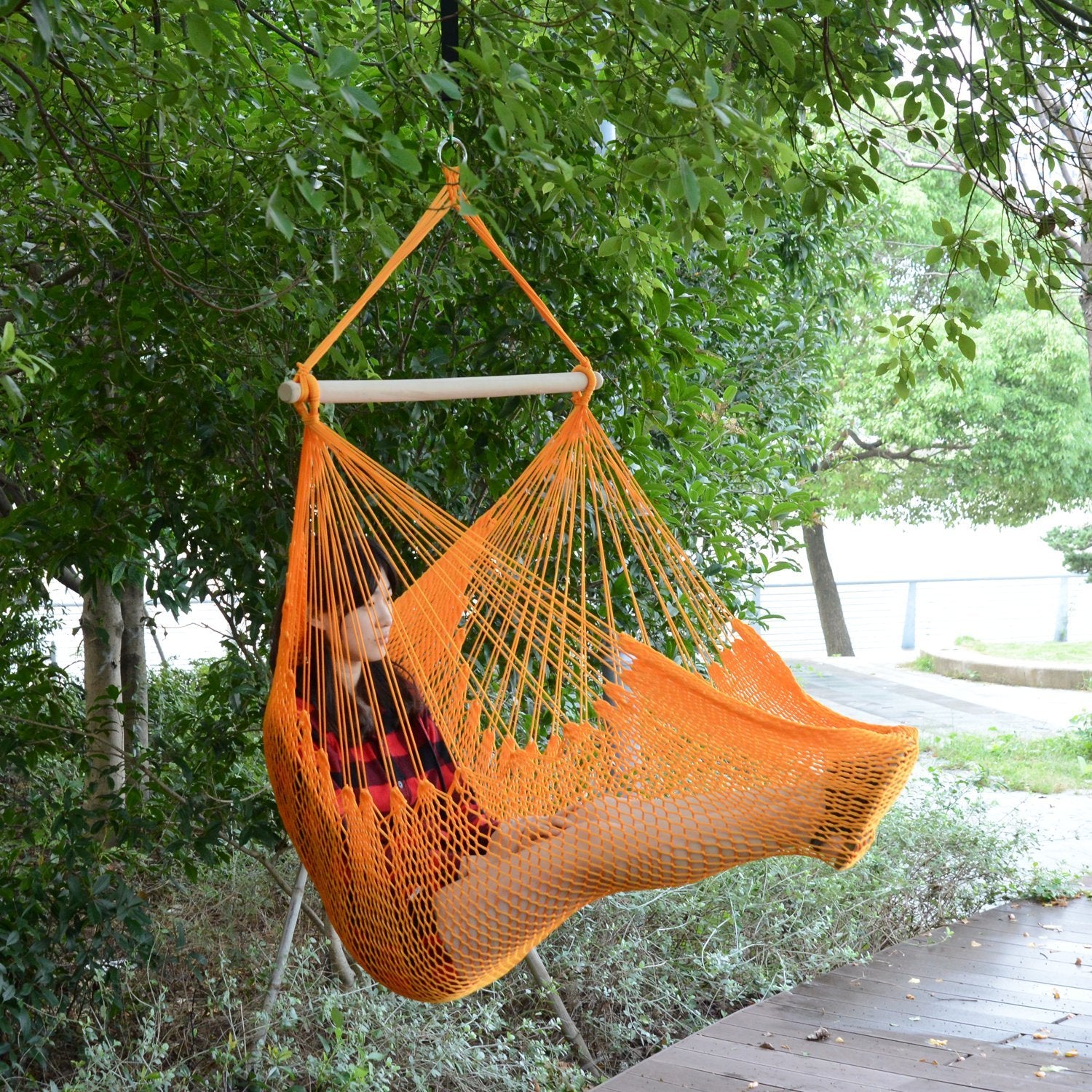 Outsunny Portable Hammock Chair, Hanging Woven Hammock Swing Chair Sleeping Bed for Outdoor Garden Yard Camping, Orange