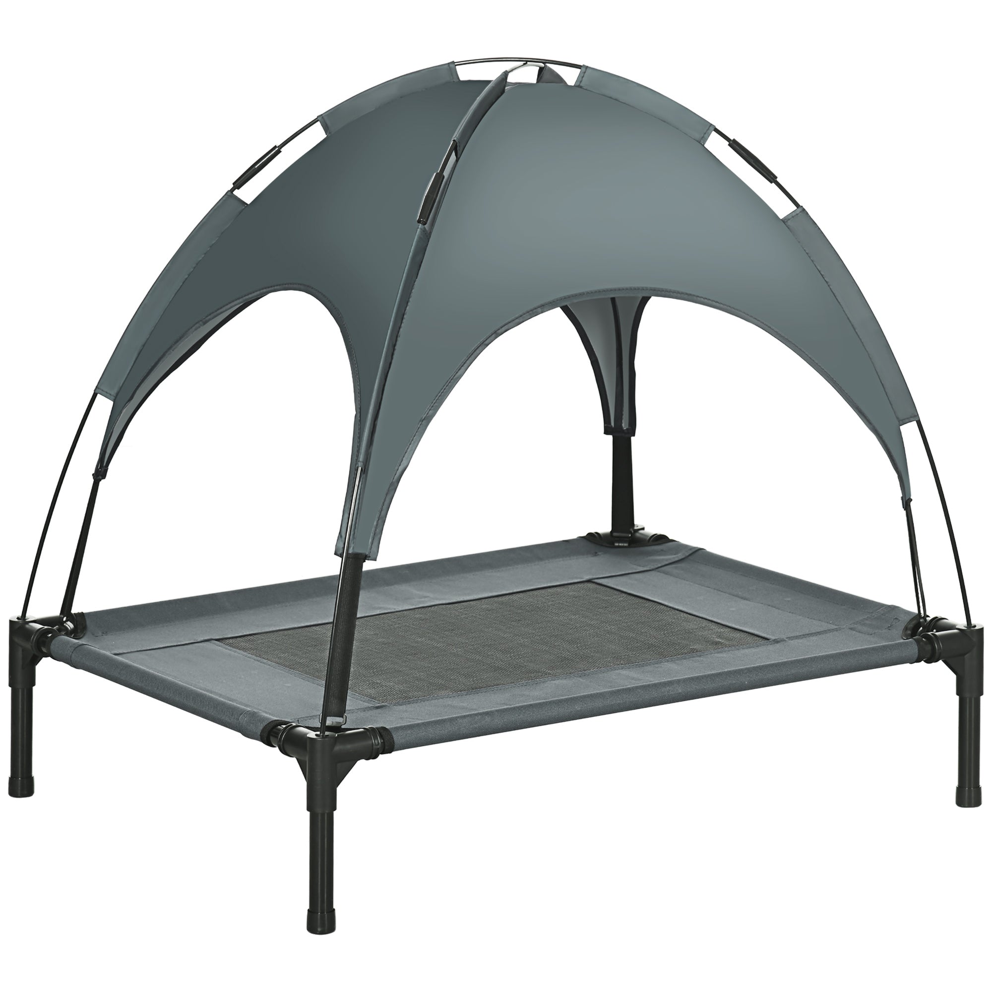 PawHut Elevated Dog Bed with Canopy, Portable Raised Dog Cot for M Sized Dogs, Indoor & Outdoor, 30" x 24" x 29", Grey