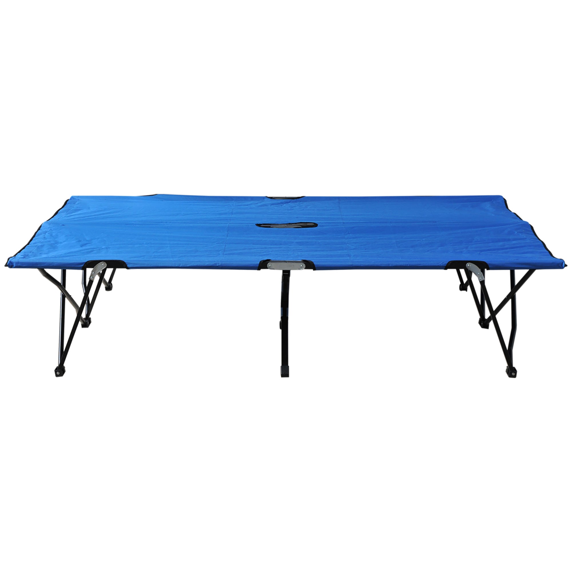 Outsunny 76" Two Person Folding Camping Cot Outdoor Portable Double Cot Wide Military Sleeping Bed w/ Carrying Bag Blue