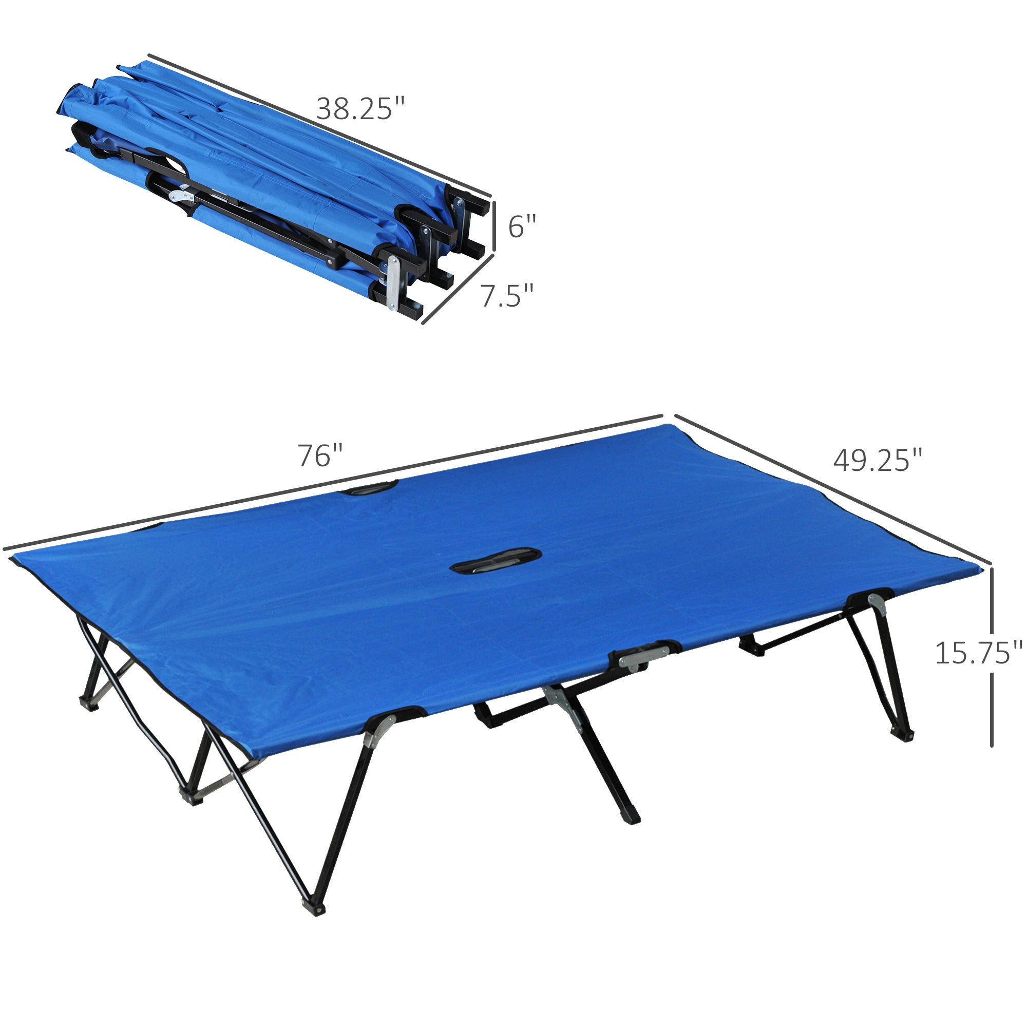 Outsunny 76" Two Person Folding Camping Cot Outdoor Portable Double Cot Wide Military Sleeping Bed w/ Carrying Bag Blue