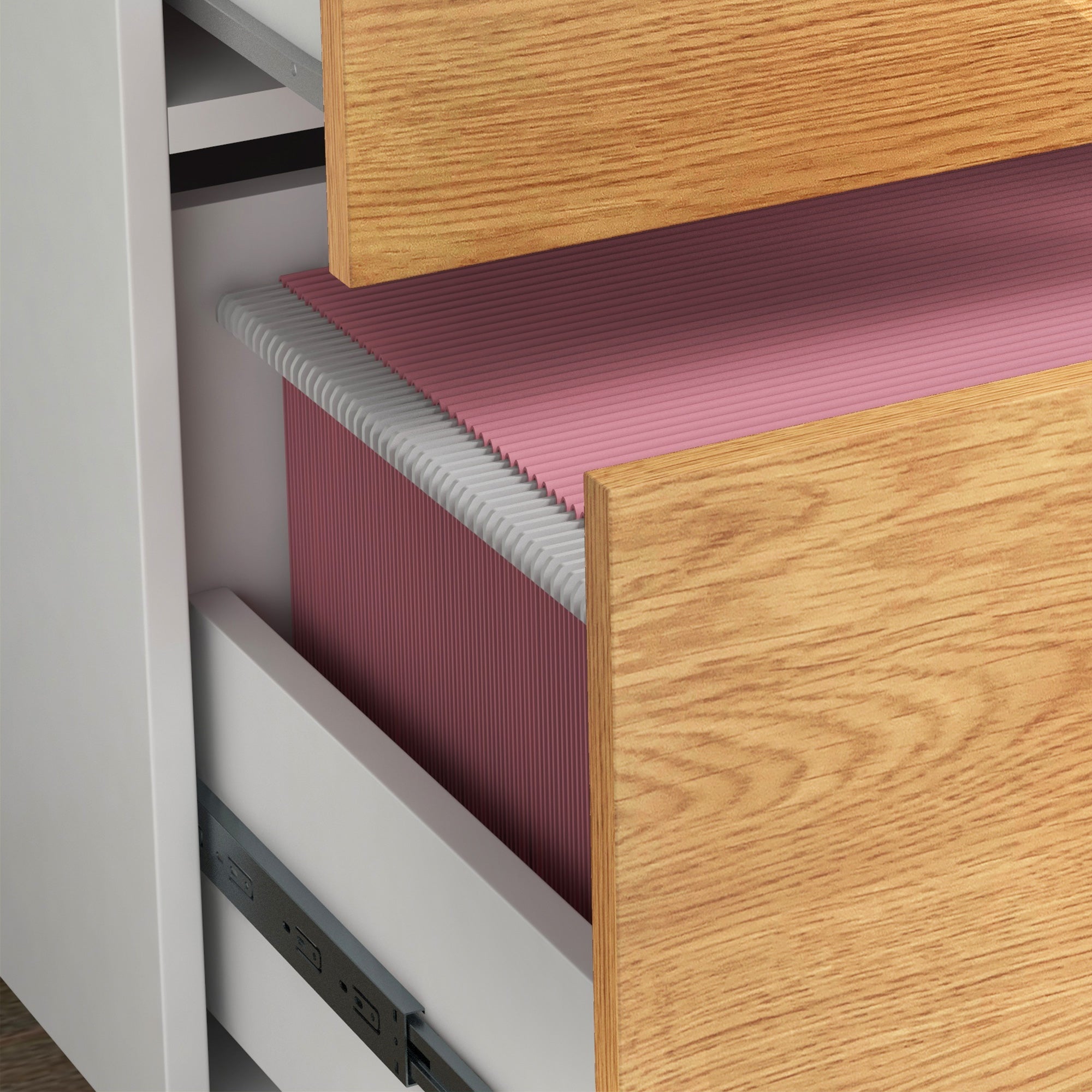 HOMCOM Vertical Filing Cabinet, Lockable 2 Drawer File Cabinet on Wheels with Adjustable Hanging Bars for A4, Legal and Letter for Home Office, White and Nature Wood