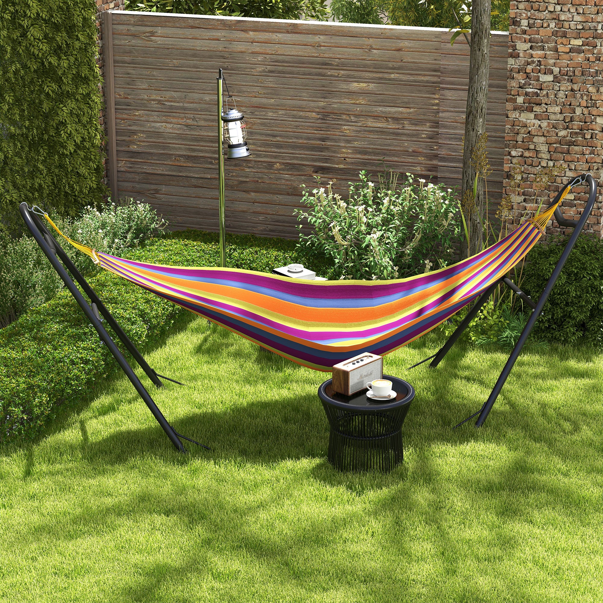 Outsunny 10.3ft Hammock Stand, Portable Hammock with Metal Frame, Adjustable Hammock Net Stand for String-style, Brazilian-style, Flat-style, Rope-style Hammocks, Black