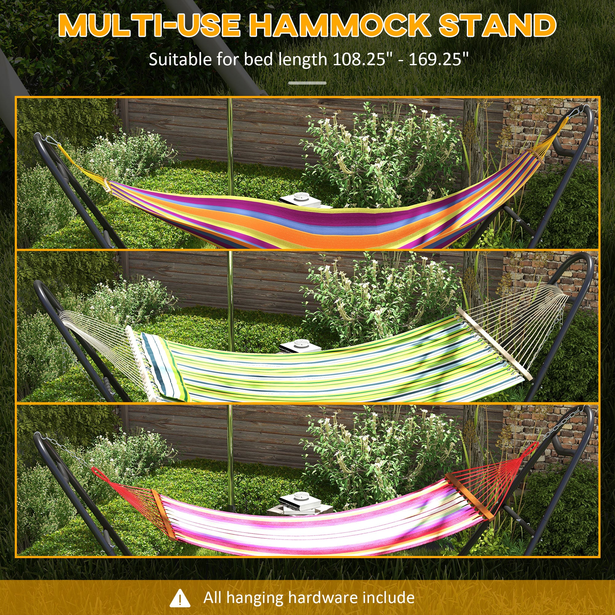 Outsunny 10.3ft Hammock Stand, Portable Hammock with Metal Frame, Adjustable Hammock Net Stand for String-style, Brazilian-style, Flat-style, Rope-style Hammocks, Black