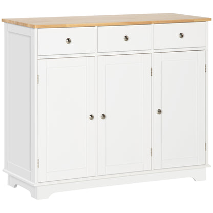 HOMCOM Sideboard Buffet Cabinet with Storage, 40" Kitchen Cabinet with 3 Adjustable Shelves, 3 Drawers and 3 Doors, Coffee Bar Cabinet with Rubberwood Tabletop, White