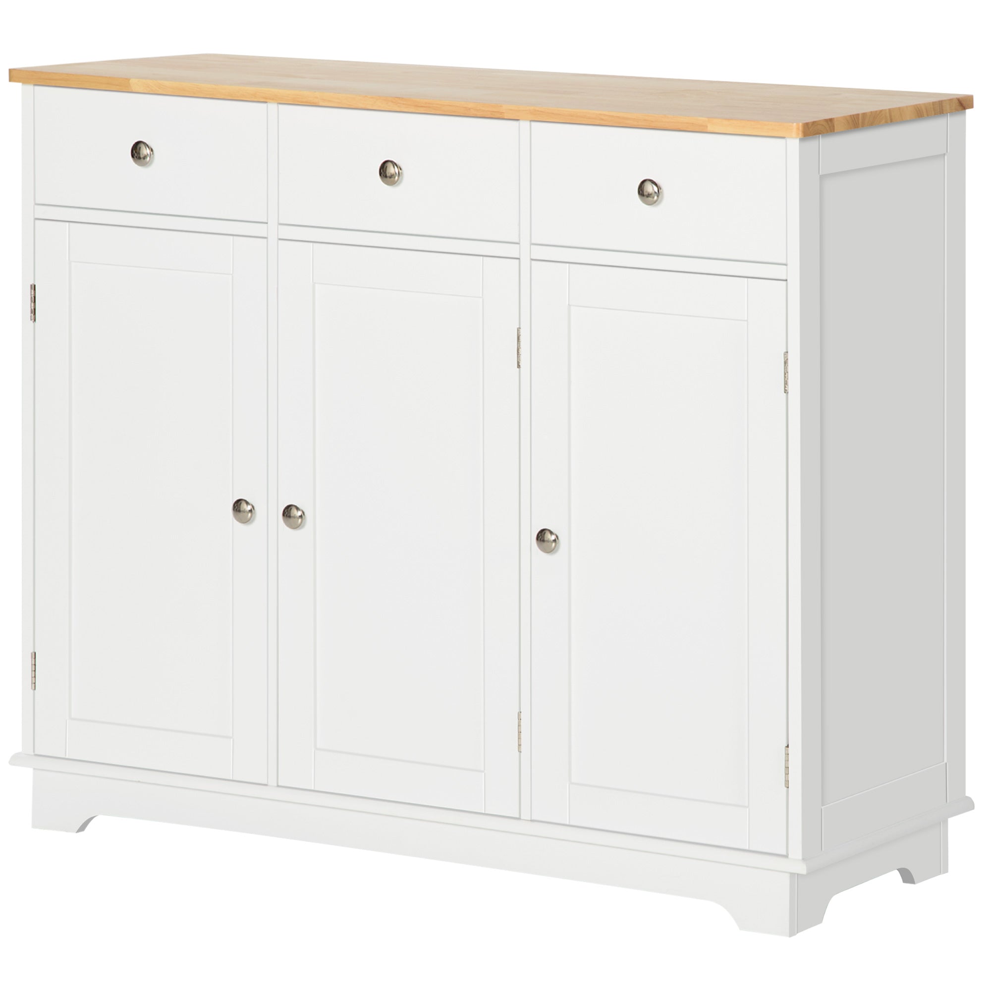 HOMCOM Sideboard Buffet Cabinet with Storage, 40" Kitchen Cabinet with 3 Adjustable Shelves, 3 Drawers and 3 Doors, Coffee Bar Cabinet with Rubberwood Tabletop, White