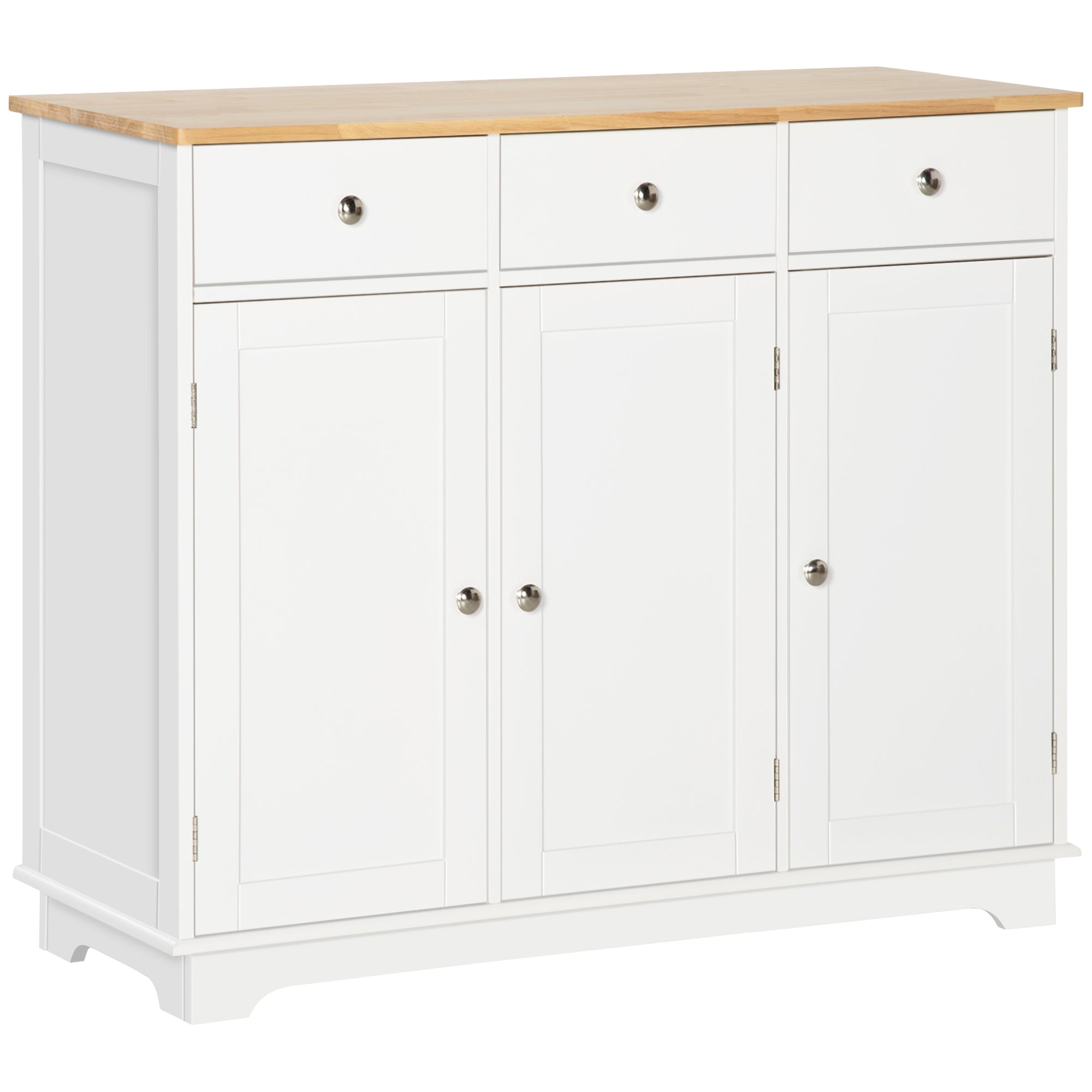 HOMCOM Sideboard Buffet Cabinet with Storage, 40" Kitchen Cabinet with 3 Adjustable Shelves, 3 Drawers and 3 Doors, Coffee Bar Cabinet with Rubberwood Tabletop, White