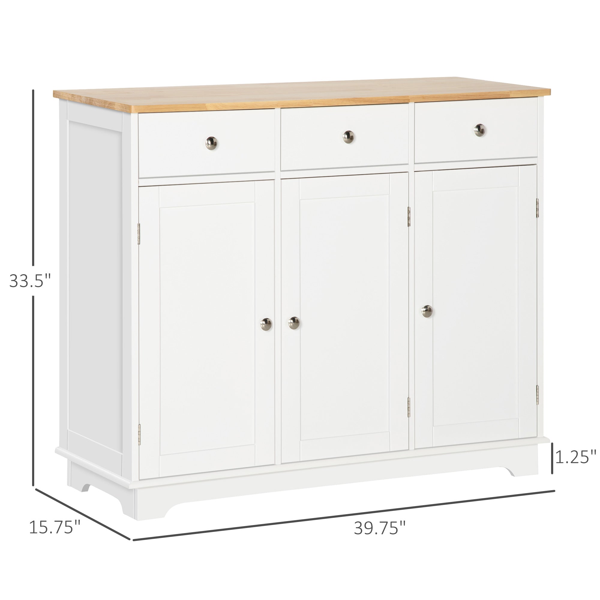 HOMCOM Sideboard Buffet Cabinet with Storage, 40" Kitchen Cabinet with 3 Adjustable Shelves, 3 Drawers and 3 Doors, Coffee Bar Cabinet with Rubberwood Tabletop, White