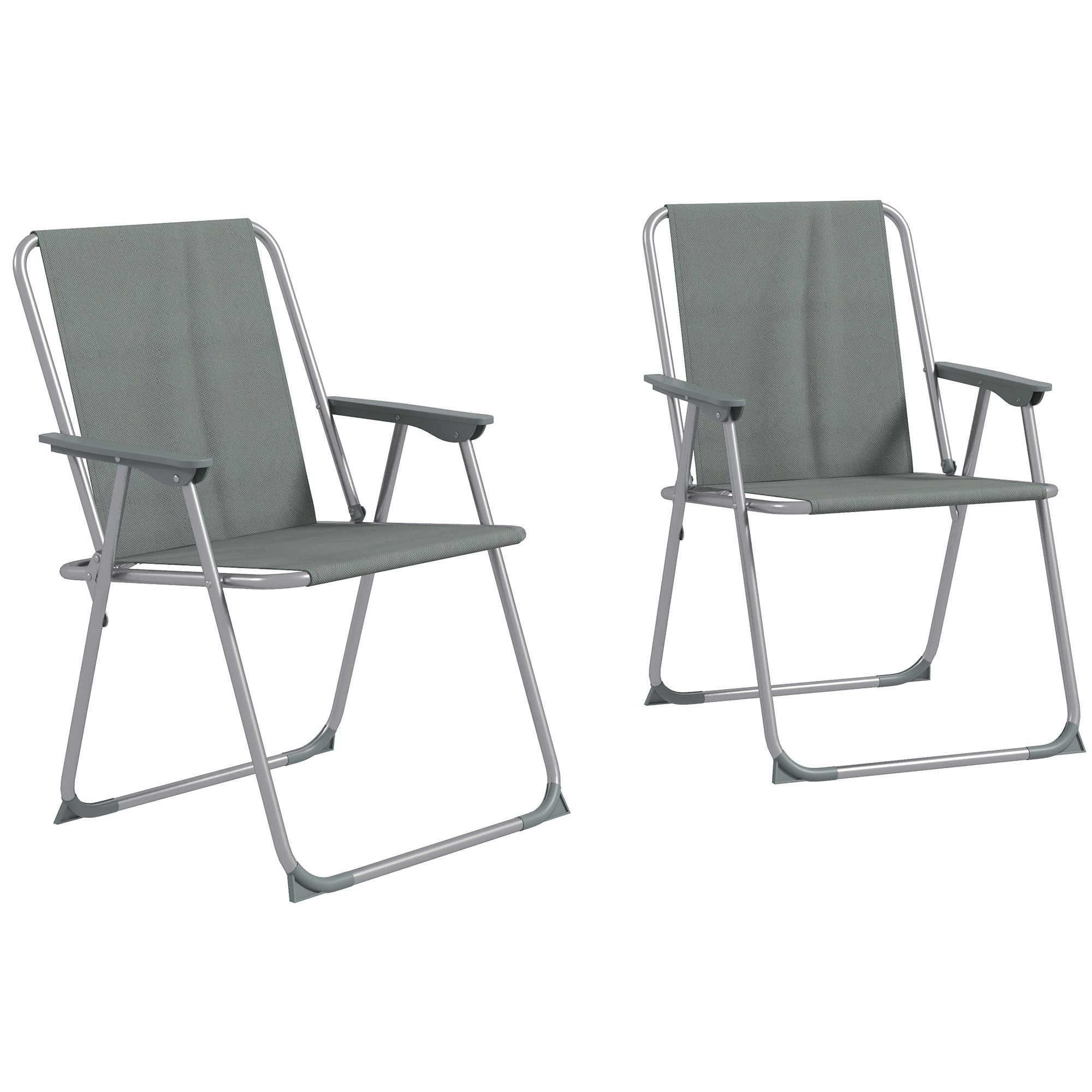 Outsunny 2 Pack Outdoor Folding Chair Set, Portable Camping Chairs with Armrest, Oxford Fabric Seat, Outdoor Chairs for Garden, Backyard, Lawn, Grey
