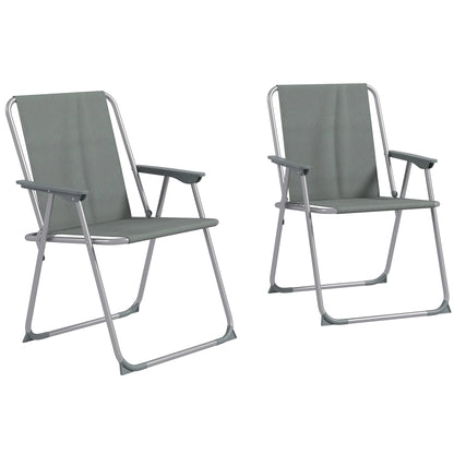 Outsunny 2 Pack Outdoor Folding Chair Set, Portable Camping Chairs with Armrest, Oxford Fabric Seat, Outdoor Chairs for Garden, Backyard, Lawn, Grey