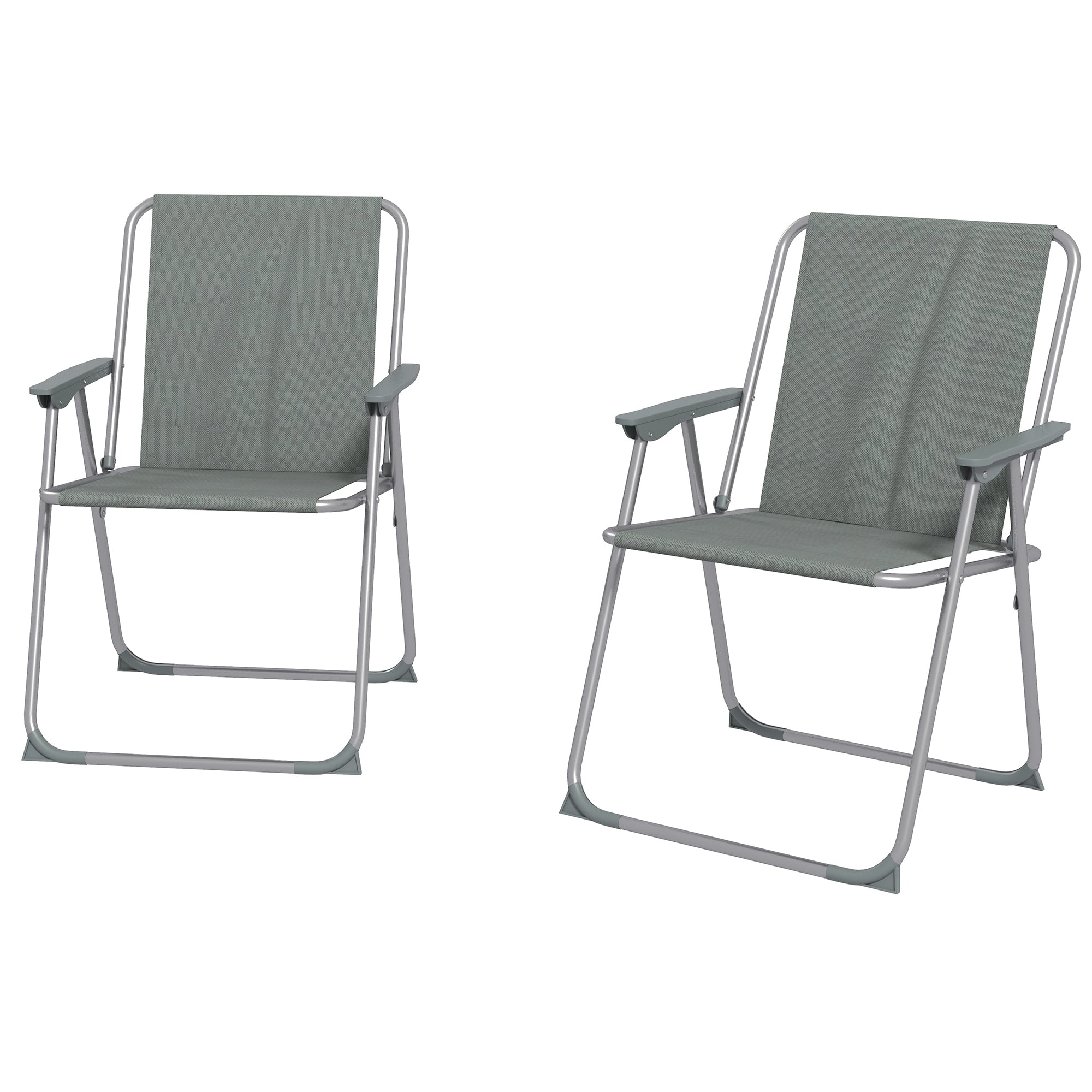 Outsunny 2 Pack Outdoor Folding Chair Set, Portable Camping Chairs with Armrest, Oxford Fabric Seat, Outdoor Chairs for Garden, Backyard, Lawn, Grey