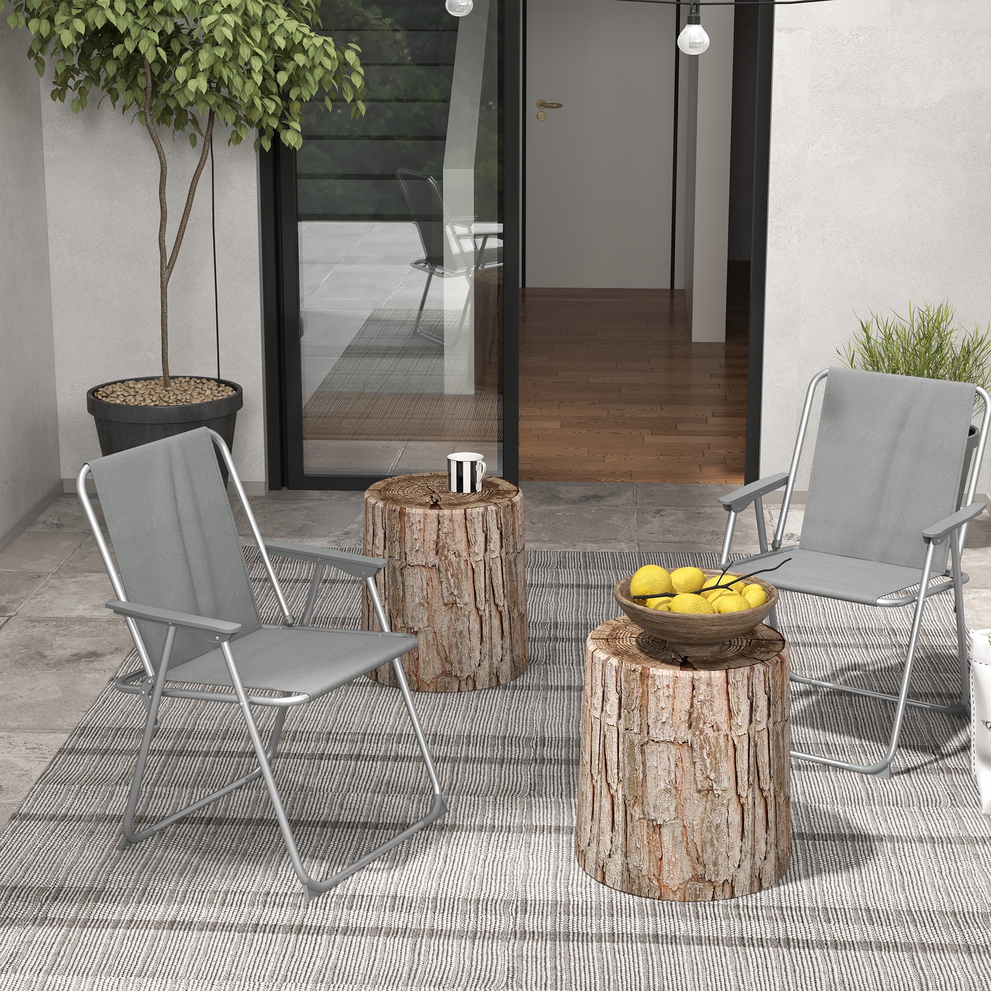 Outsunny 2 Pack Outdoor Folding Chair Set, Portable Camping Chairs with Armrest, Oxford Fabric Seat, Outdoor Chairs for Garden, Backyard, Lawn, Grey
