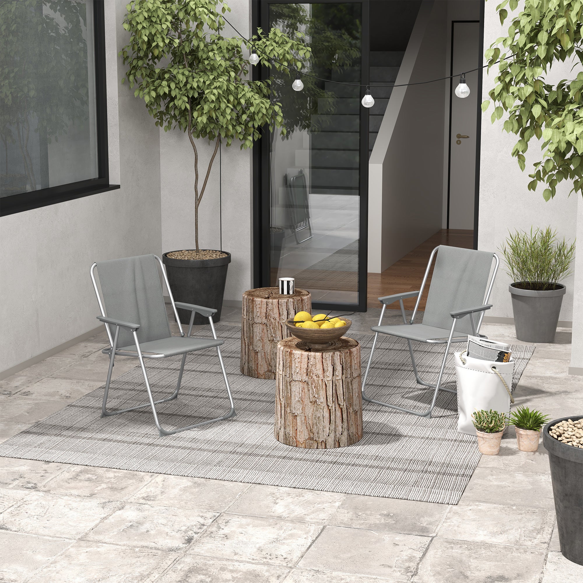 Outsunny 2 Pack Outdoor Folding Chair Set, Portable Camping Chairs with Armrest, Oxford Fabric Seat, Outdoor Chairs for Garden, Backyard, Lawn, Grey