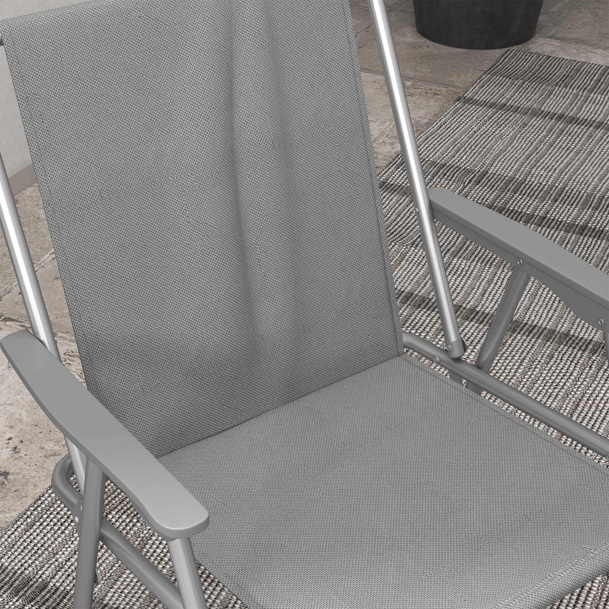 Outsunny 2 Pack Outdoor Folding Chair Set, Portable Camping Chairs with Armrest, Oxford Fabric Seat, Outdoor Chairs for Garden, Backyard, Lawn, Grey
