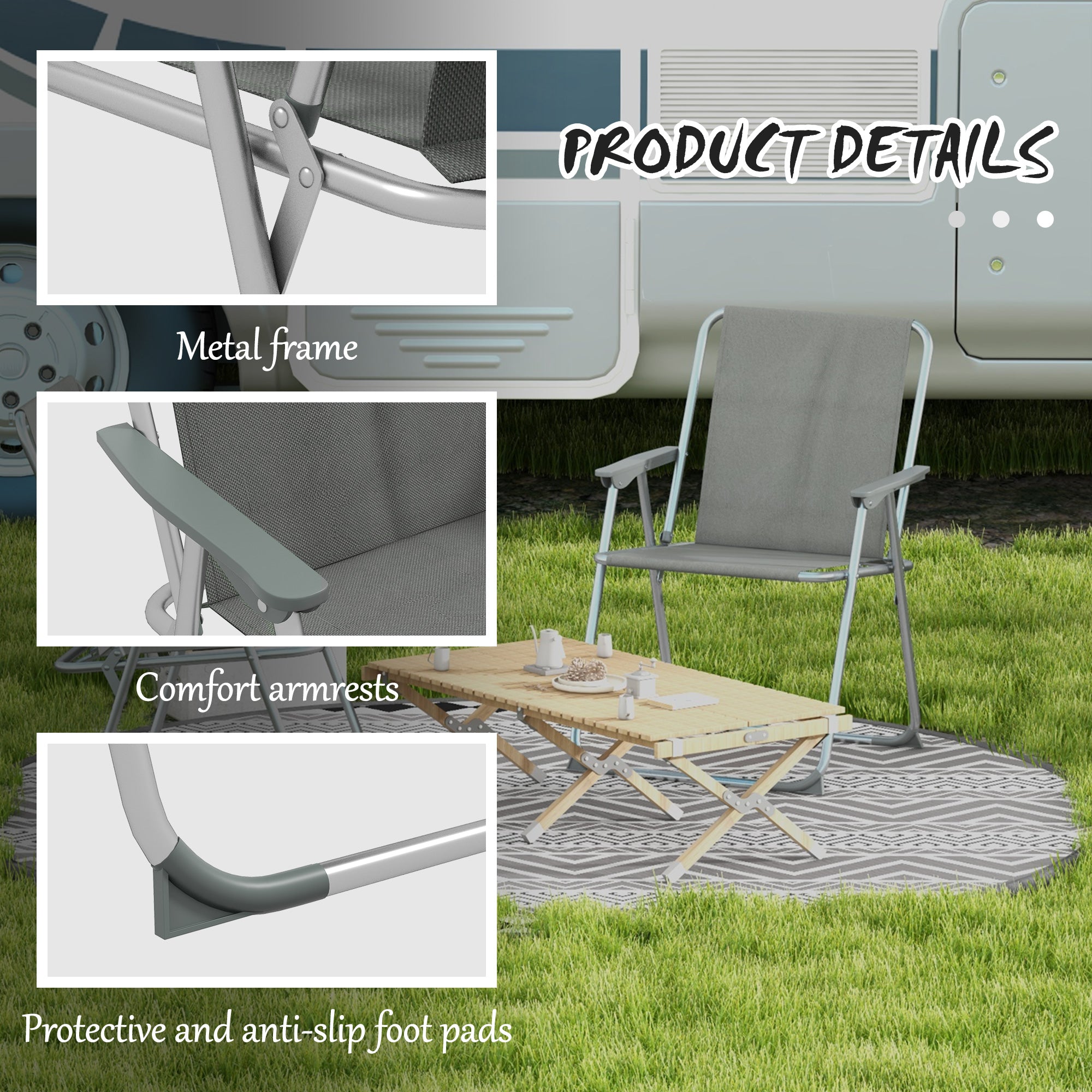 Outsunny 2 Pack Outdoor Folding Chair Set, Portable Camping Chairs with Armrest, Oxford Fabric Seat, Outdoor Chairs for Garden, Backyard, Lawn, Grey