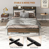 HOMCOM Queen Bed Frame with Storage, Platform Bed Frame with Charging Station, Upholstered Headboard, Steel Slats, Noise Free and Easy Assembly, No Box Spring Needed, Walnut
