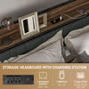 HOMCOM Queen Bed Frame with Storage, Platform Bed Frame with Charging Station, Upholstered Headboard, Steel Slats, Noise Free and Easy Assembly, No Box Spring Needed, Walnut