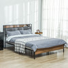 HOMCOM Queen Bed Frame with Storage, Platform Bed Frame with Charging Station, Upholstered Headboard, Steel Slats, Noise Free and Easy Assembly, No Box Spring Needed, Walnut