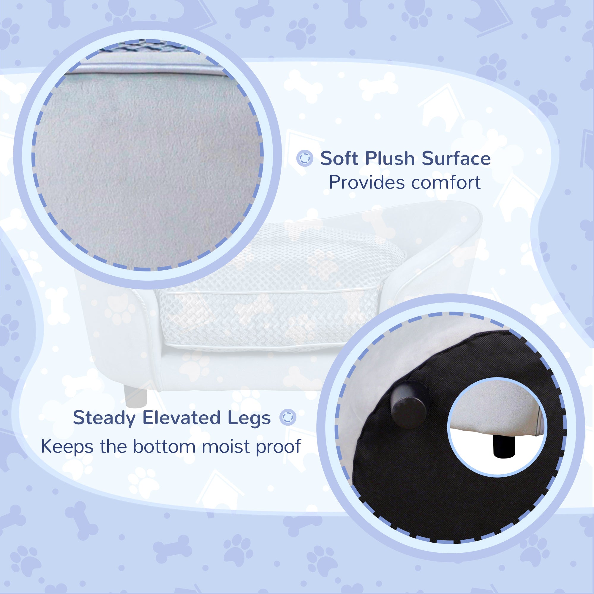 PawHut Dog Sofa for Small Dogs, Pet Couch with Padded Cushion, Cat Lounge Bed w/ Washable Cover, Wooden Frame - Grey