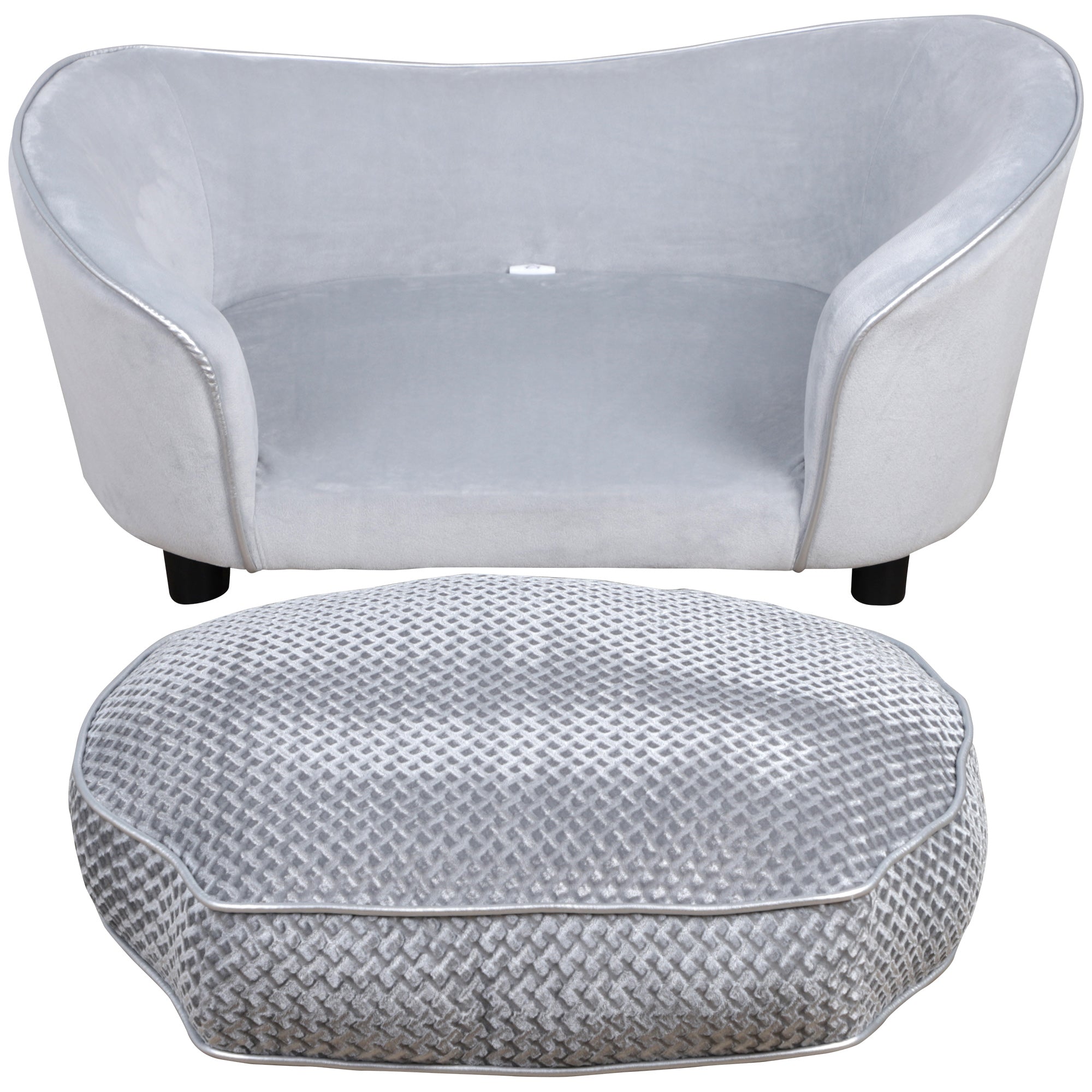 PawHut Dog Sofa for Small Dogs, Pet Couch with Padded Cushion, Cat Lounge Bed w/ Washable Cover, Wooden Frame - Grey