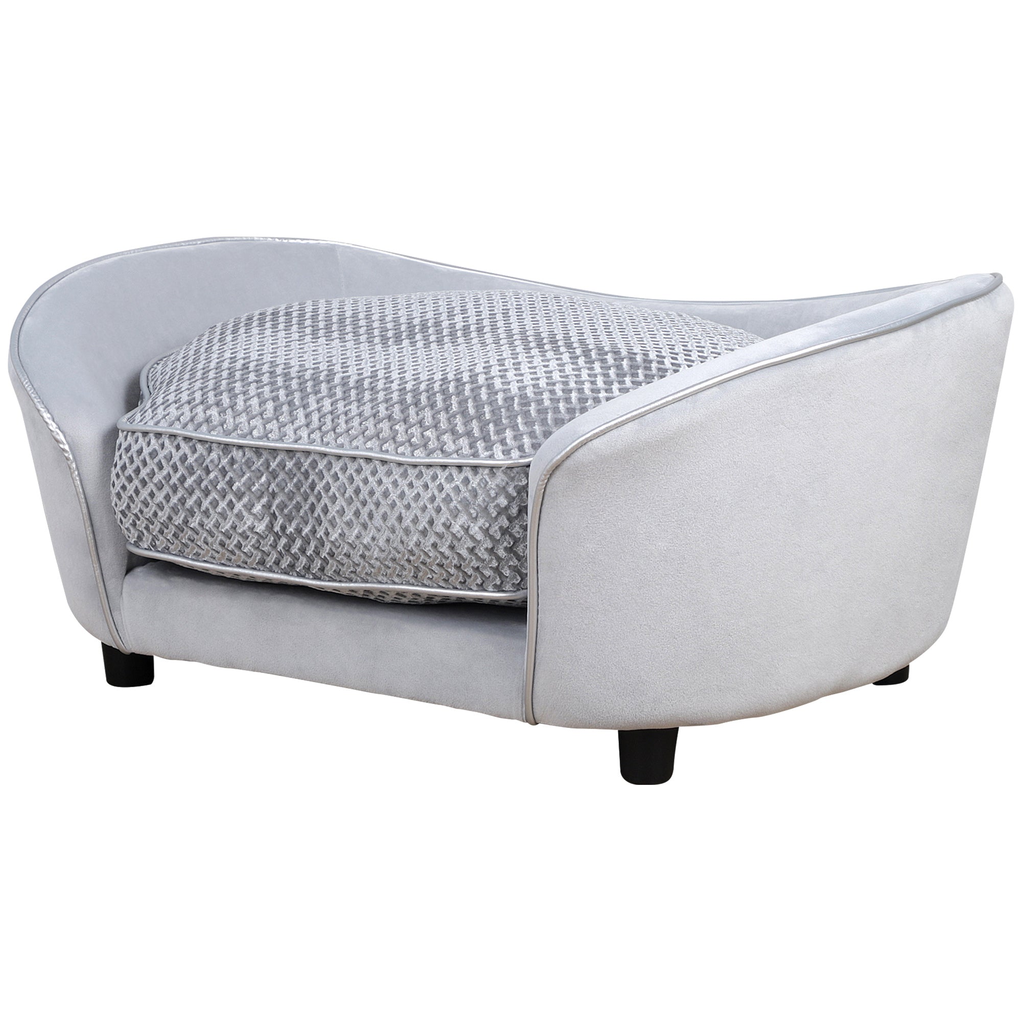 PawHut Dog Sofa for Small Dogs, Pet Couch with Padded Cushion, Cat Lounge Bed w/ Washable Cover, Wooden Frame - Grey