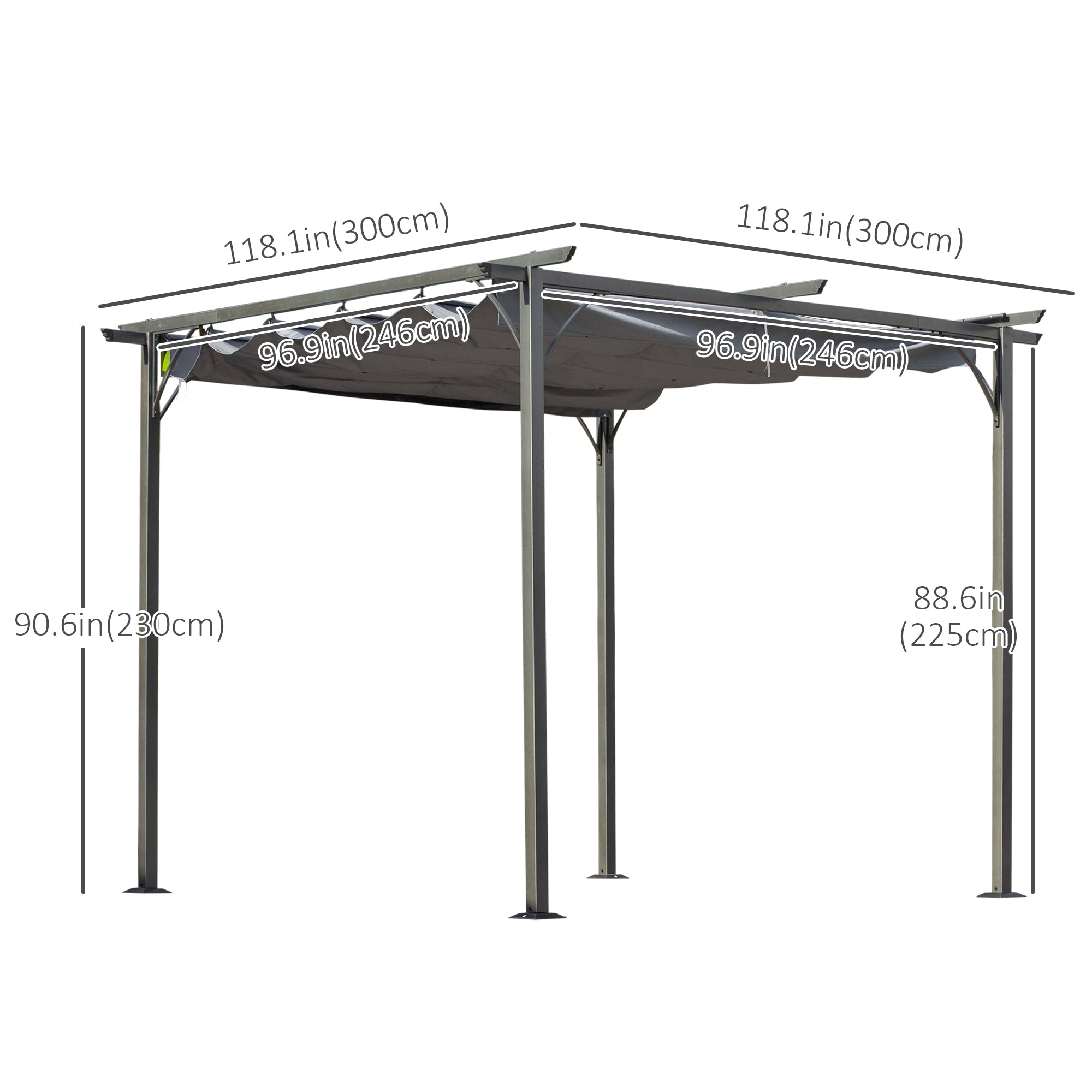 Outsunny 10' x 10' Outdoor Retractable Pergola Canopy, Metal Patio Shade Shelter for Backyard, Porch Party, Garden, Grill Gazebo, Grey