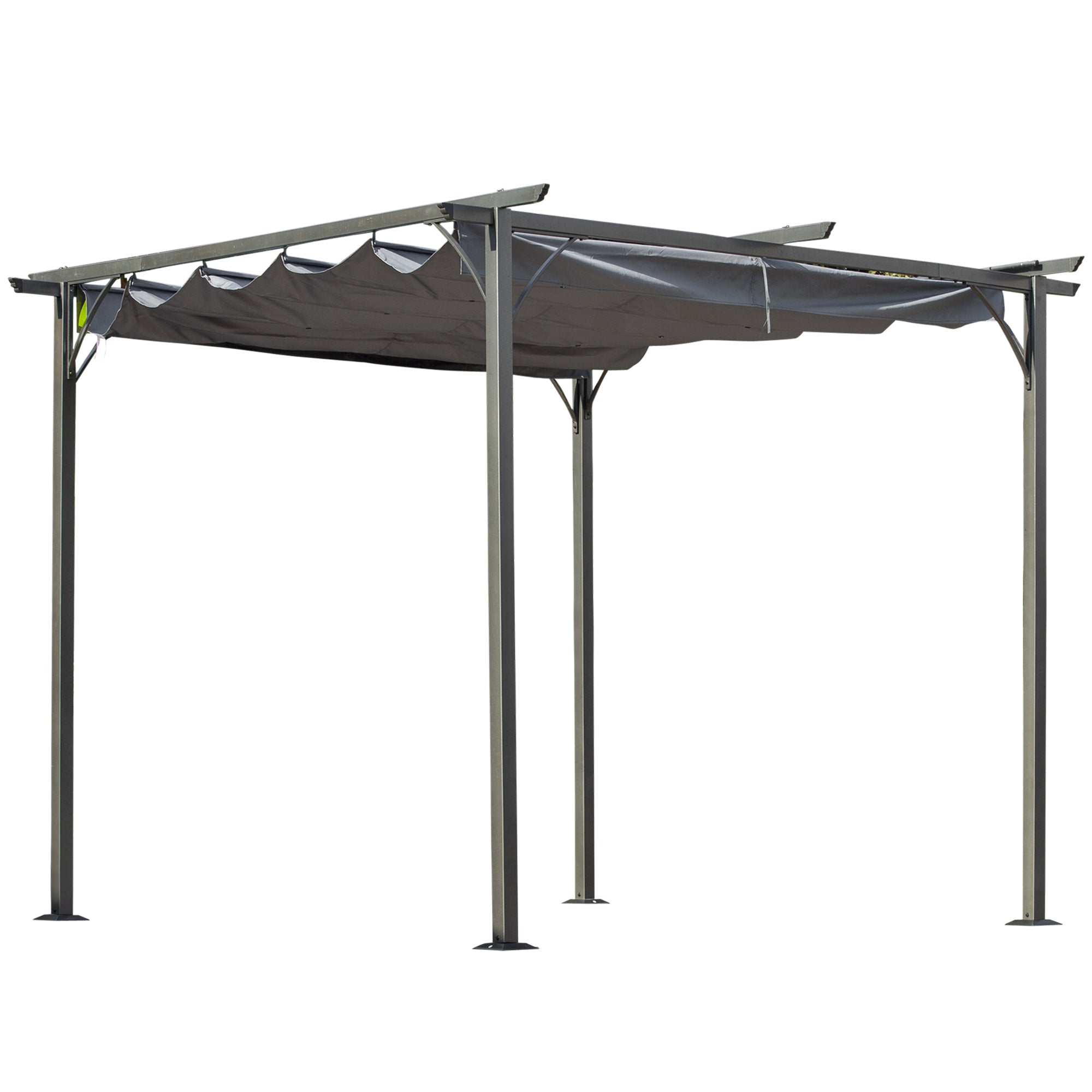 Outsunny 10' x 10' Outdoor Retractable Pergola Canopy, Metal Patio Shade Shelter for Backyard, Porch Party, Garden, Grill Gazebo, Grey