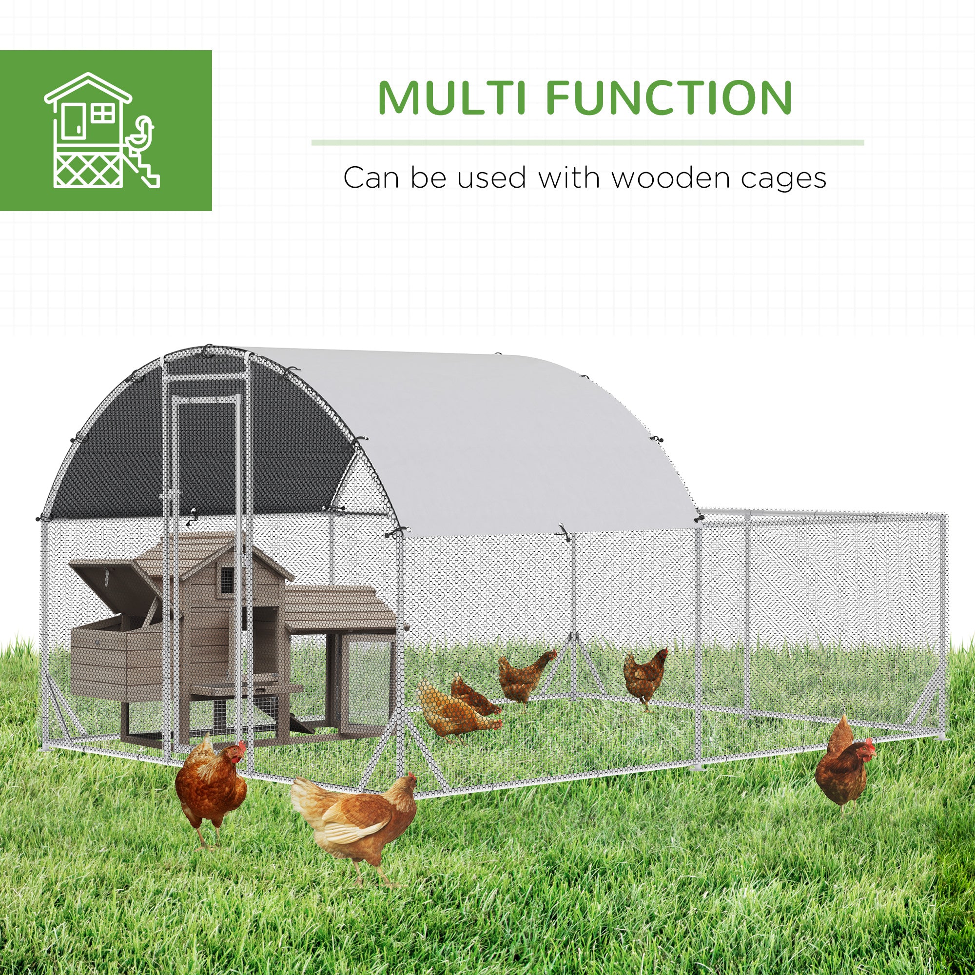 PawHut Large Chicken Coop Metal Chicken Run for Chickens with Waterproof and Anti-UV Cover, Dome Shaped Walk in Fence Cage Hen House for Outdoor and Yard Farm Use, 1" Dia, 12.5' x 9.2' x 6.4'