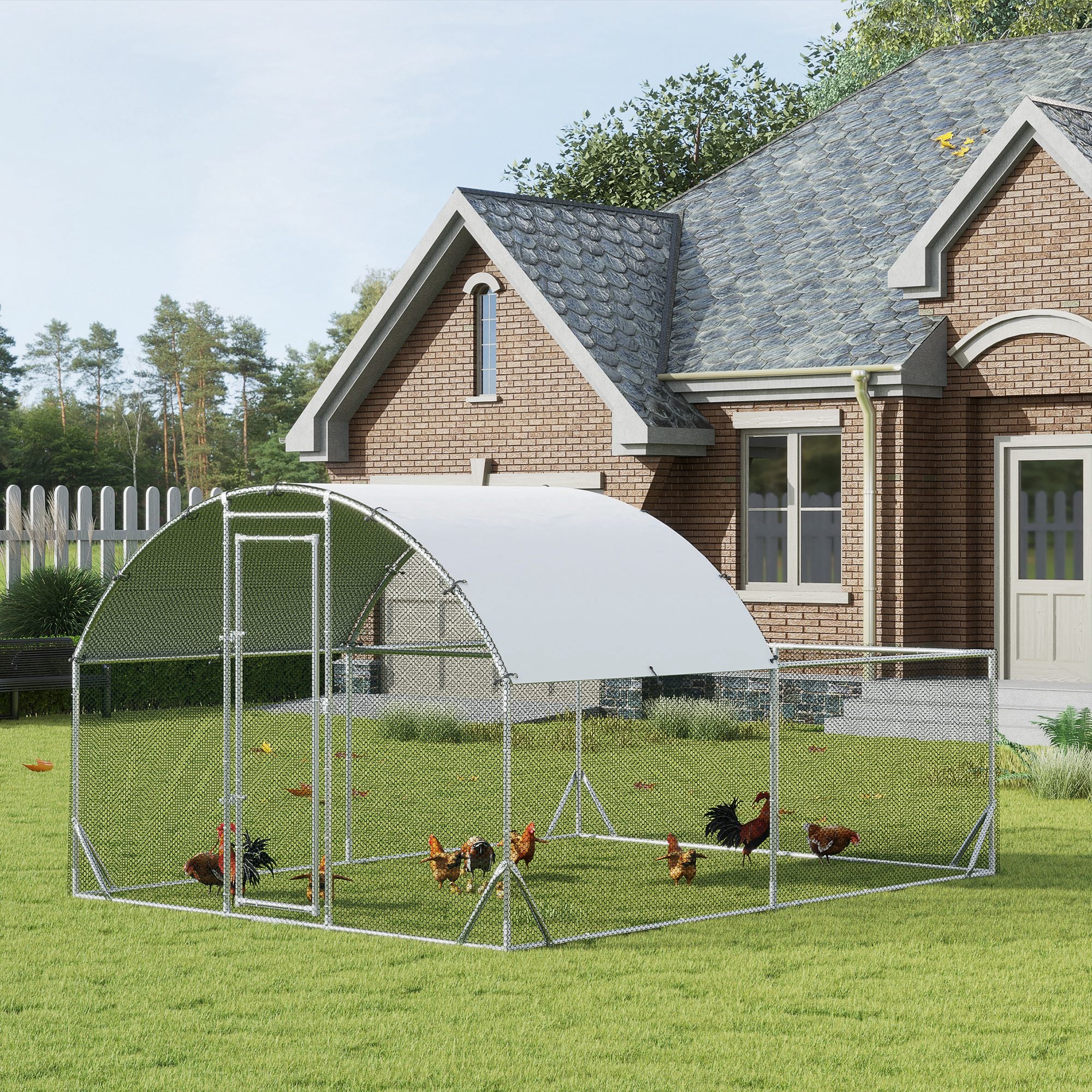 PawHut Large Chicken Coop Metal Chicken Run for Chickens with Waterproof and Anti-UV Cover, Dome Shaped Walk in Fence Cage Hen House for Outdoor and Yard Farm Use, 1" Dia, 12.5' x 9.2' x 6.4'