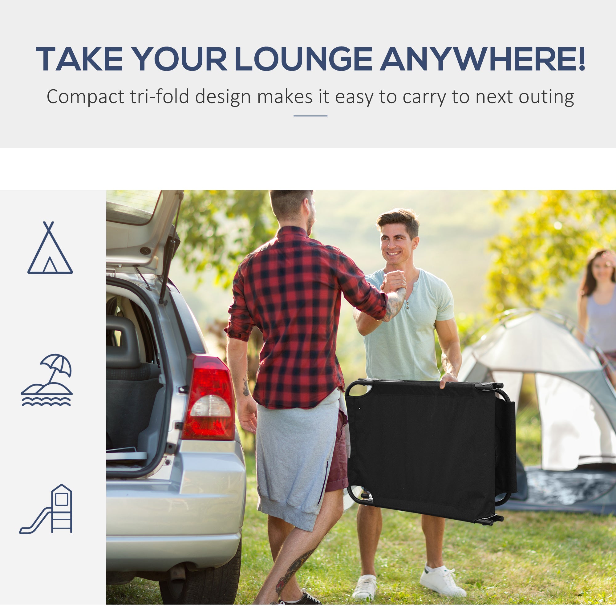 Outsunny Adjustable Garden Sun Lounger w/ Reading Hole Outdoor Reclining Seat Folding Camping Beach Lounging Bed Black