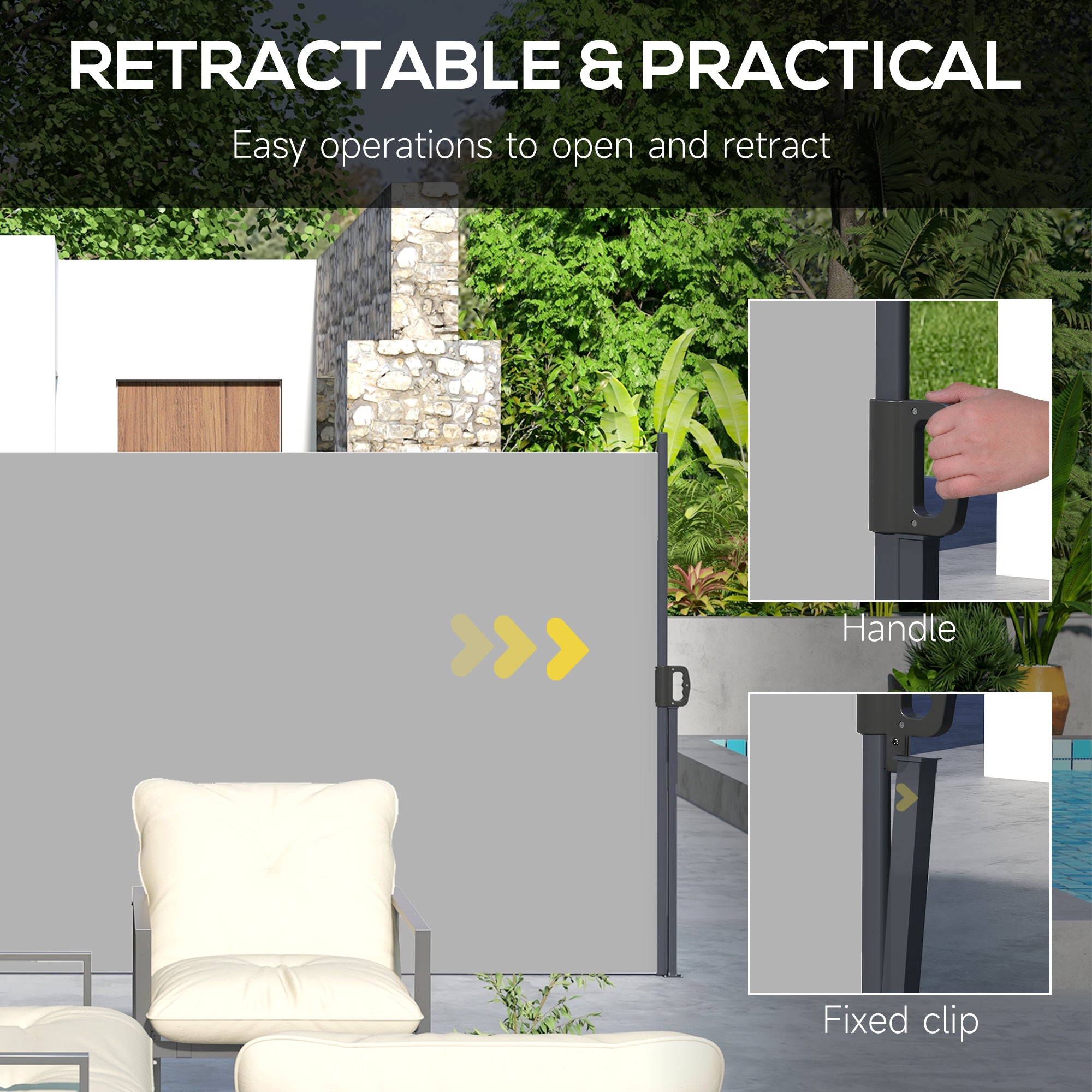 Outsunny 13' x 6' Retractable Side Awning, Garden Privacy Screen Divider, Full Cassette Windbreaker for Hot Tub, Balcony, Terrace, Pool, Light Grey