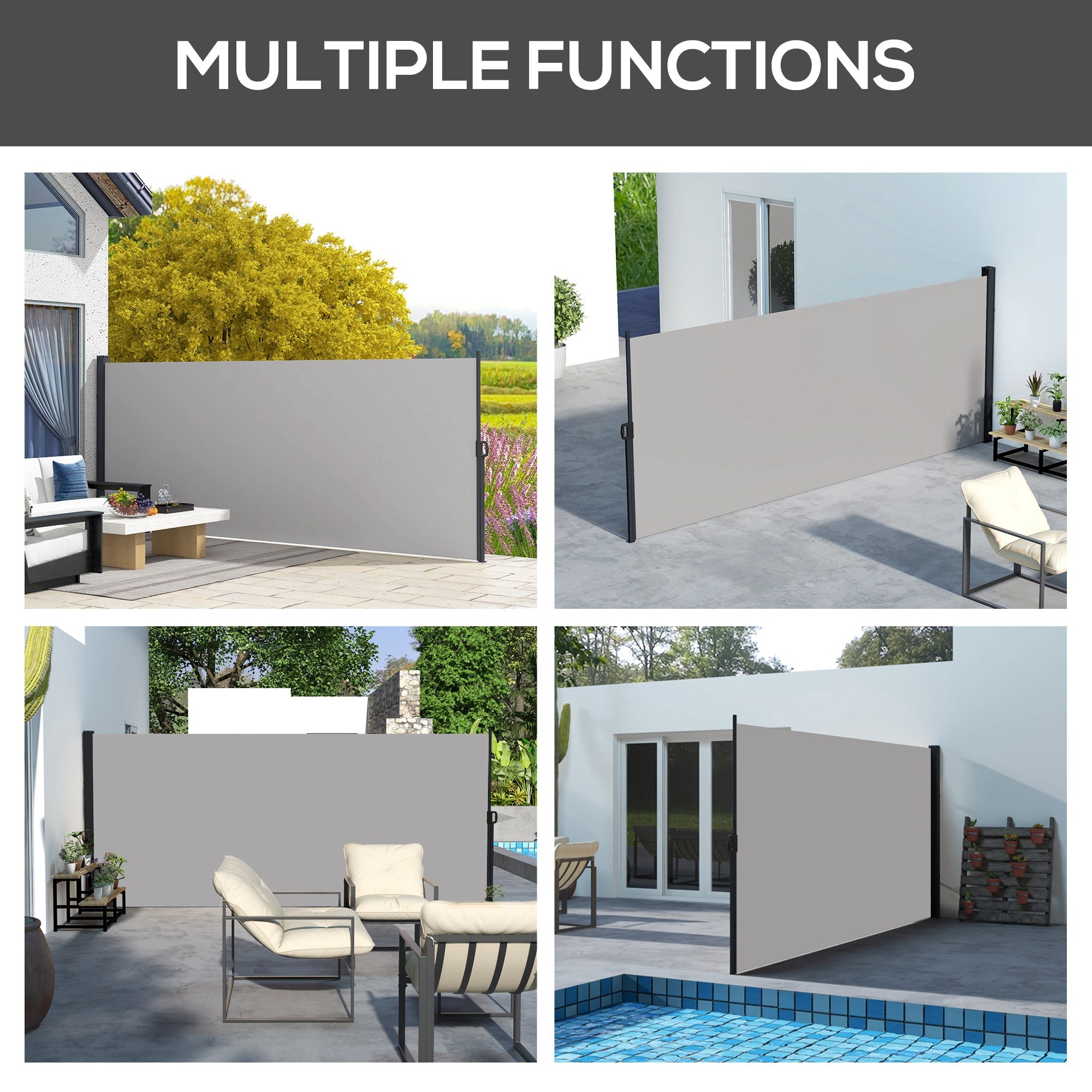 Outsunny 13' x 6' Retractable Side Awning, Garden Privacy Screen Divider, Full Cassette Windbreaker for Hot Tub, Balcony, Terrace, Pool, Light Grey