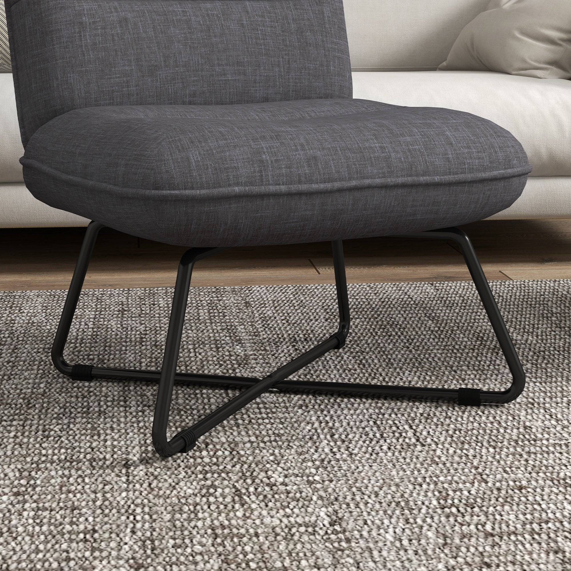 HOMCOM Armless Accent Chair, Upholstered Side Chair for Living Room with Crossed Steel Legs, Dark Grey