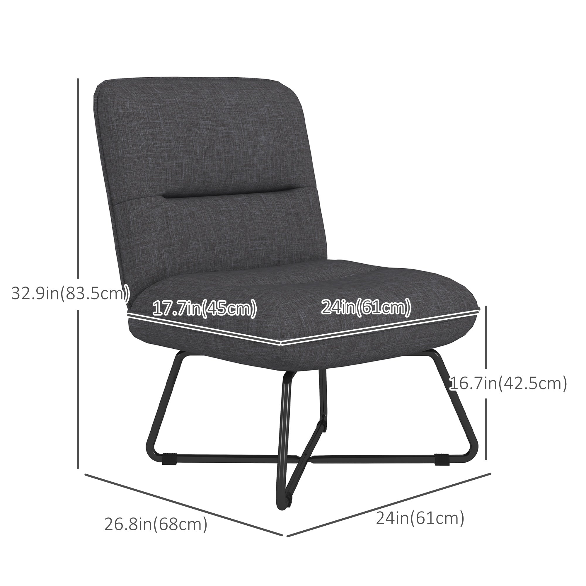 HOMCOM Armless Accent Chair, Upholstered Side Chair for Living Room with Crossed Steel Legs, Dark Grey