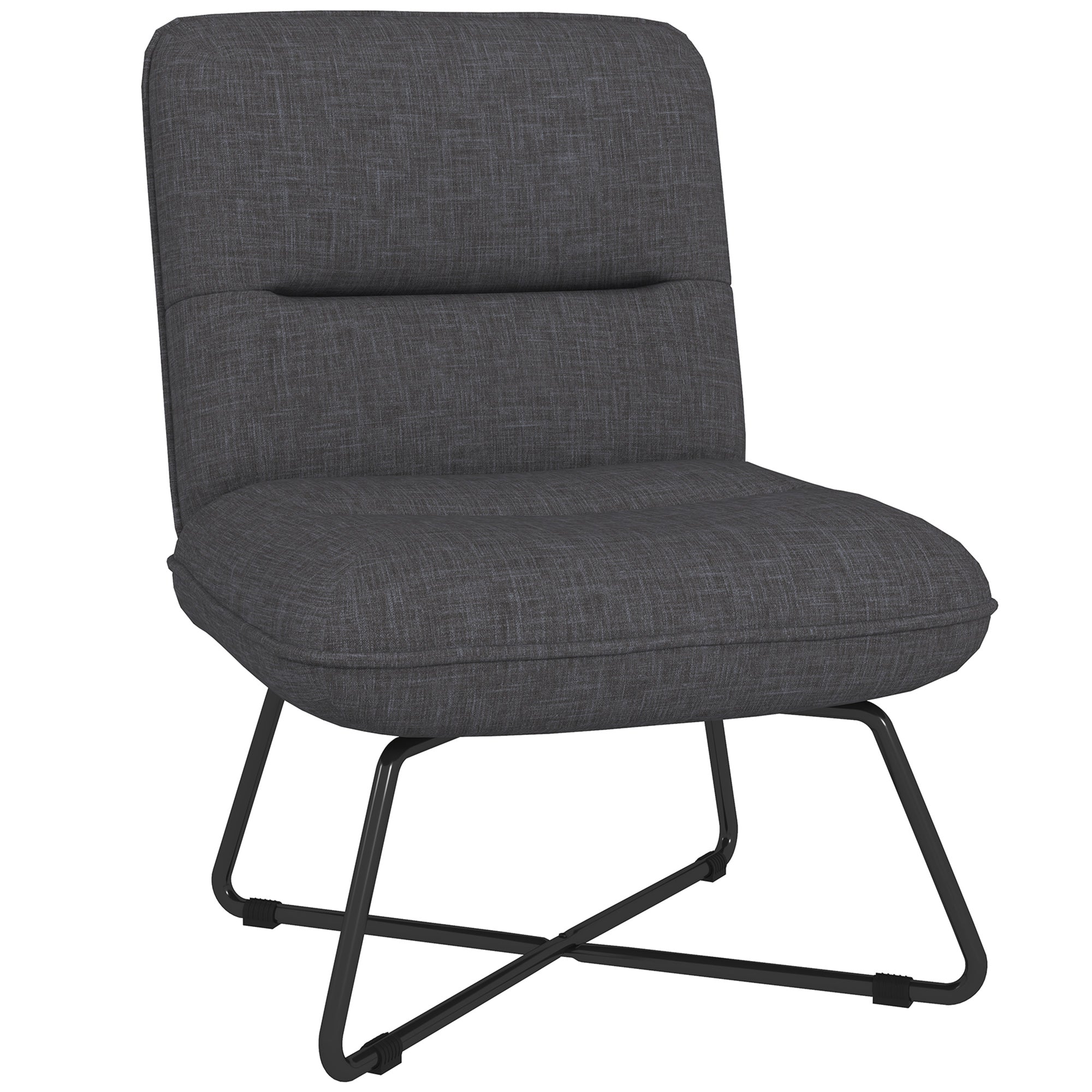 HOMCOM Armless Accent Chair, Upholstered Side Chair for Living Room with Crossed Steel Legs, Dark Grey