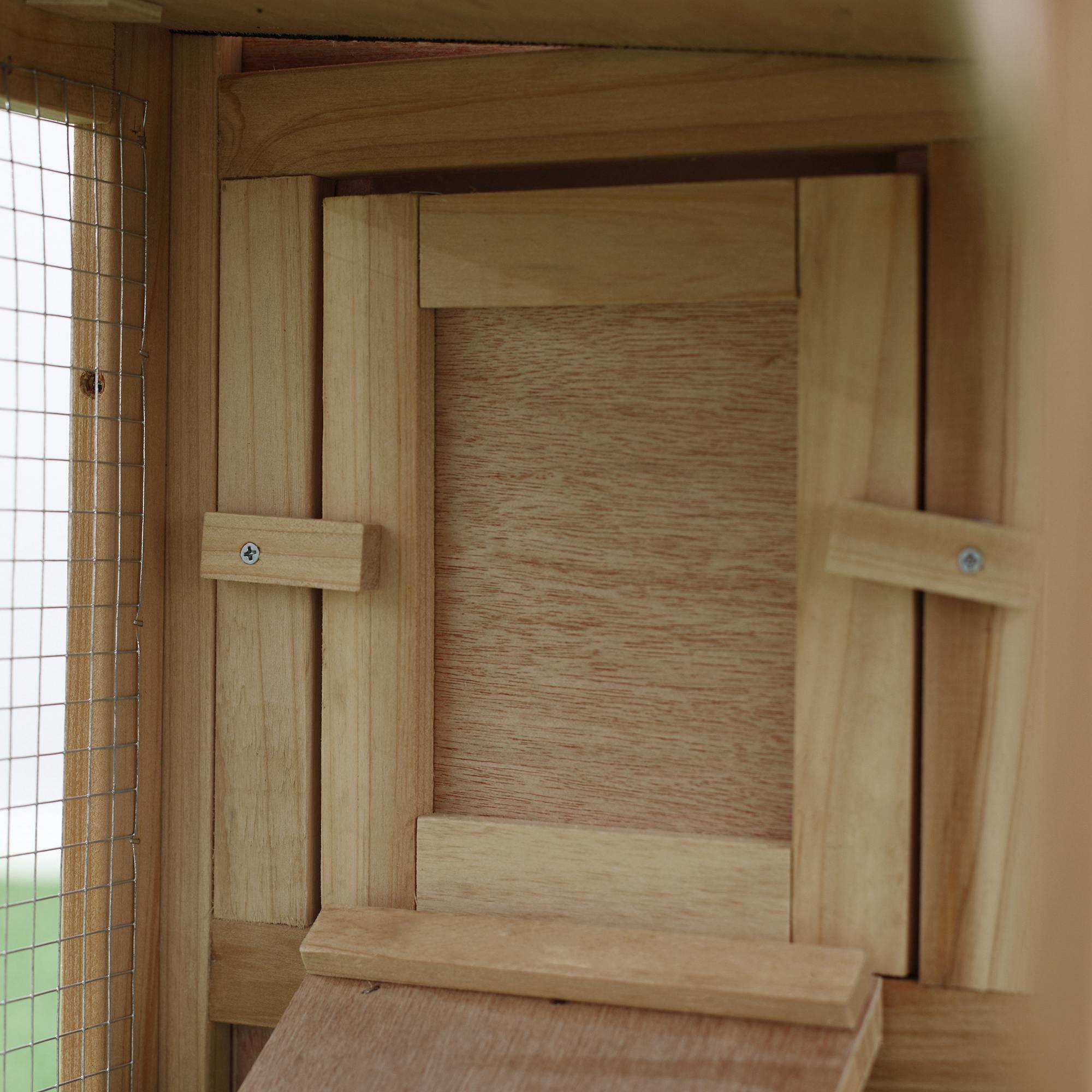 PawHut Large Rabbit Hutch Wood Bunny Cage Outdoor Guinea Pig House with Double Runs Slide Out Tray Ramps, 83"x18"x33", Natural