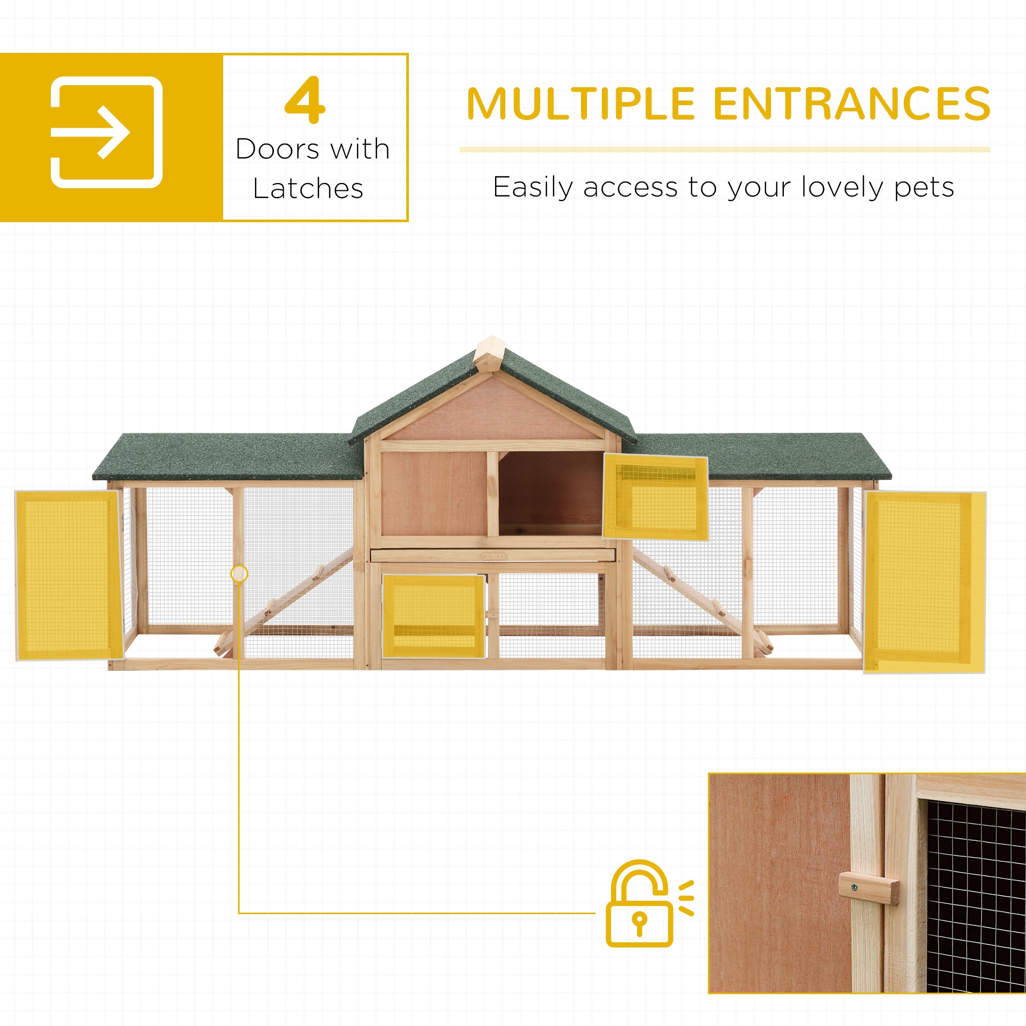 PawHut Large Rabbit Hutch Wood Bunny Cage Outdoor Guinea Pig House with Double Runs Slide Out Tray Ramps, 83"x18"x33", Natural