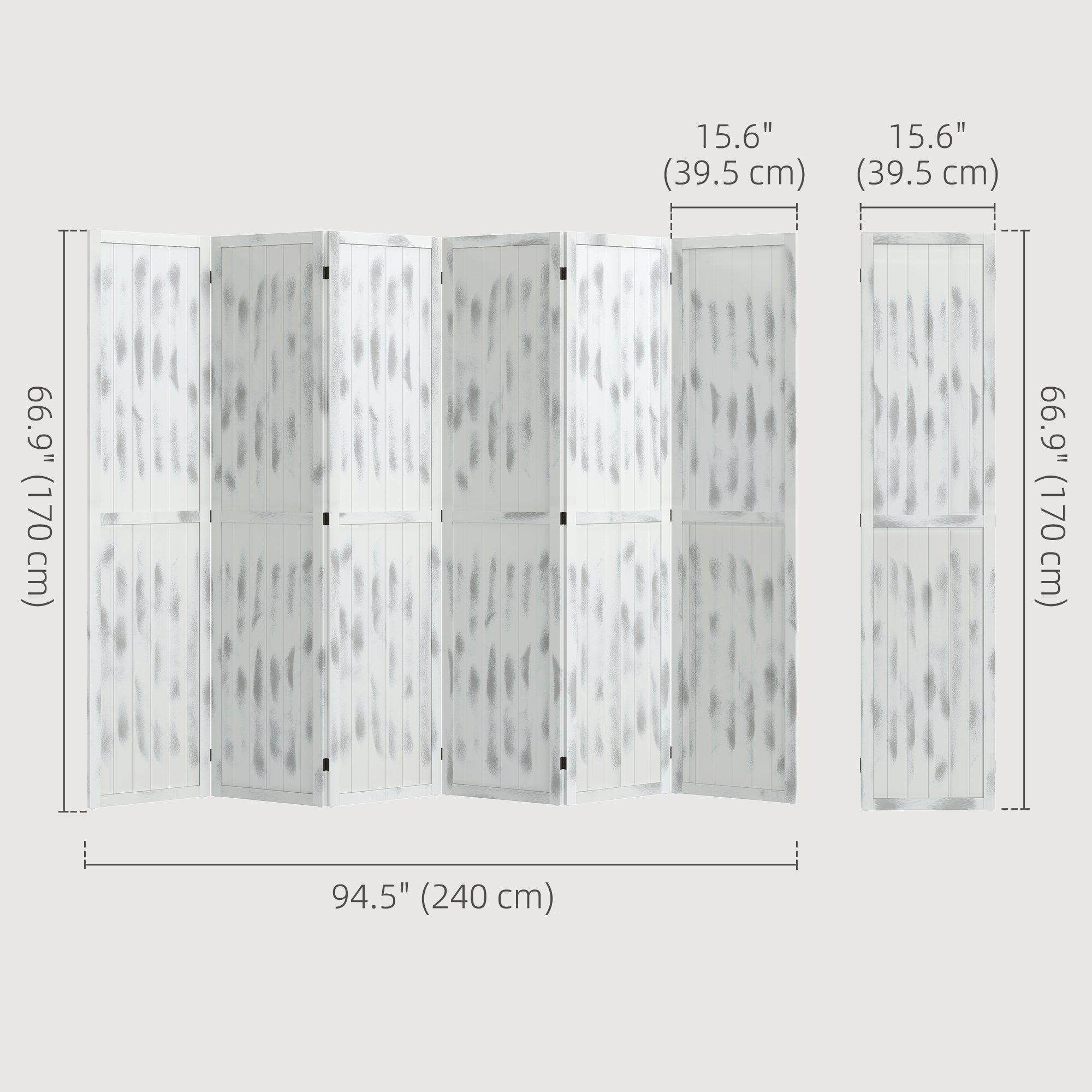 HOMCOM 5.6 FT. Tall 6-Panel Room Divider, Rustic White Panel Freestanding Folding Privacy Screen Panels, Partition Wall Divider for Indoor Bedroom Office, White