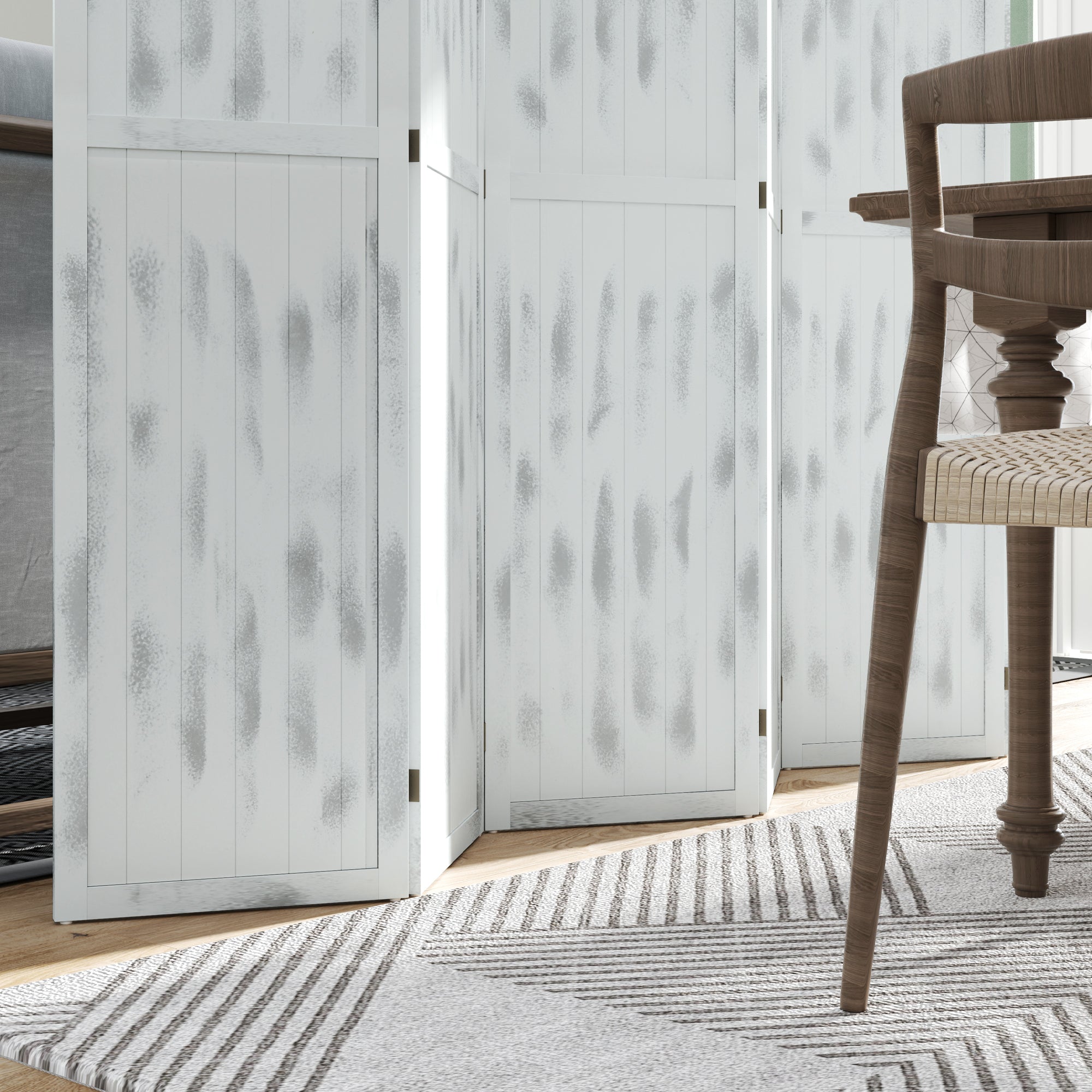 HOMCOM 5.6 FT. Tall 6-Panel Room Divider, Rustic White Panel Freestanding Folding Privacy Screen Panels, Partition Wall Divider for Indoor Bedroom Office, White